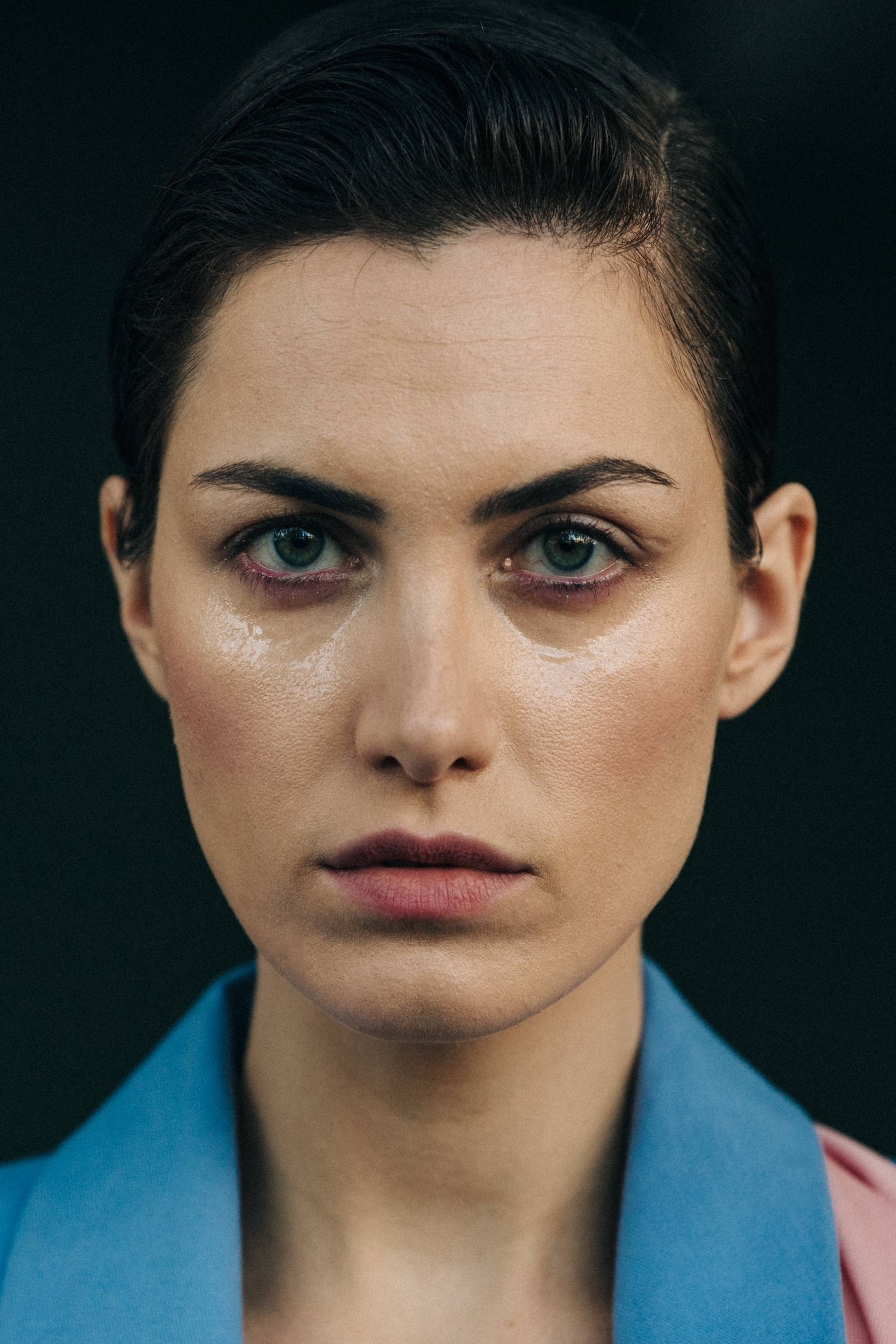 Model wearing blue suit