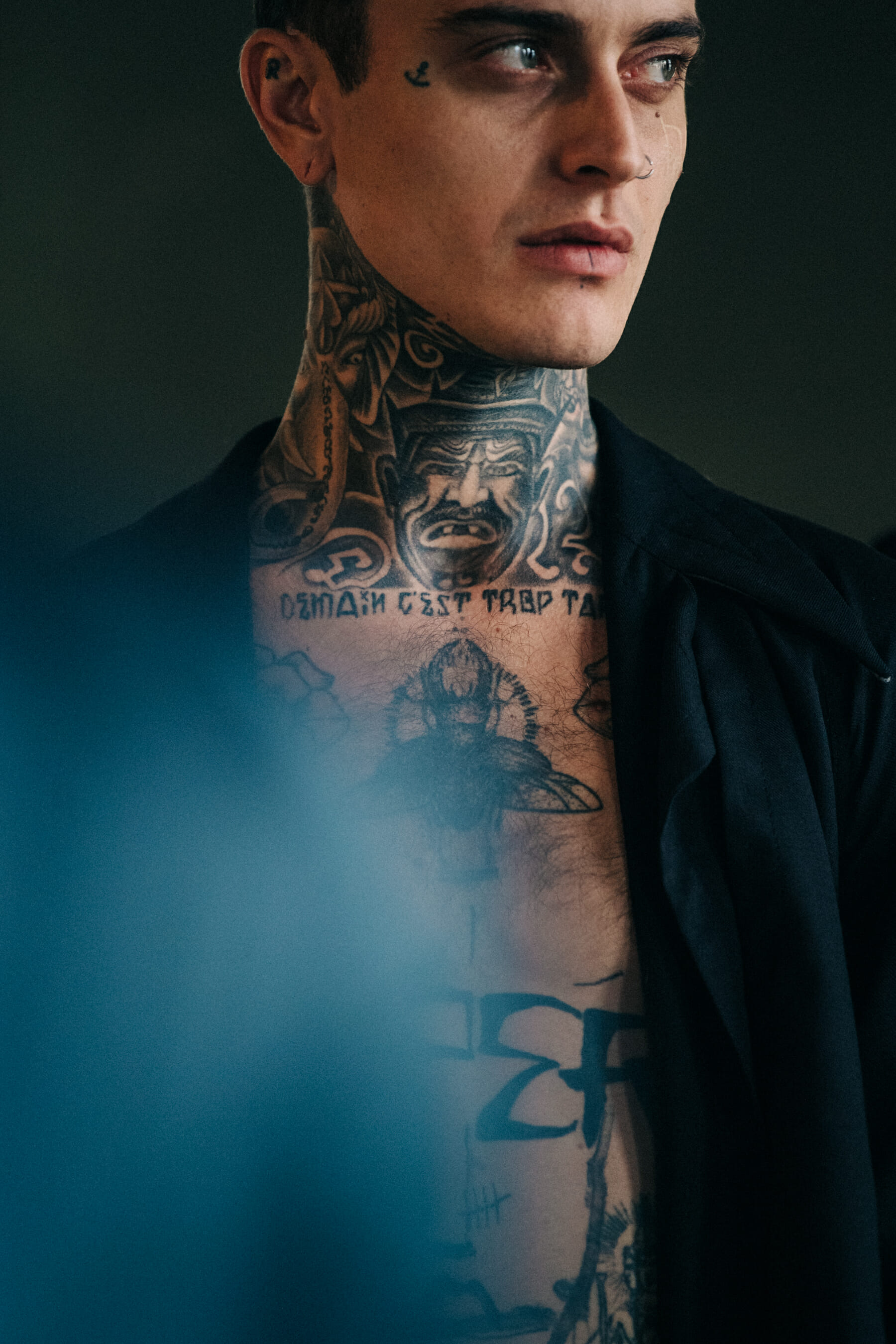 Model with tattoos backstage