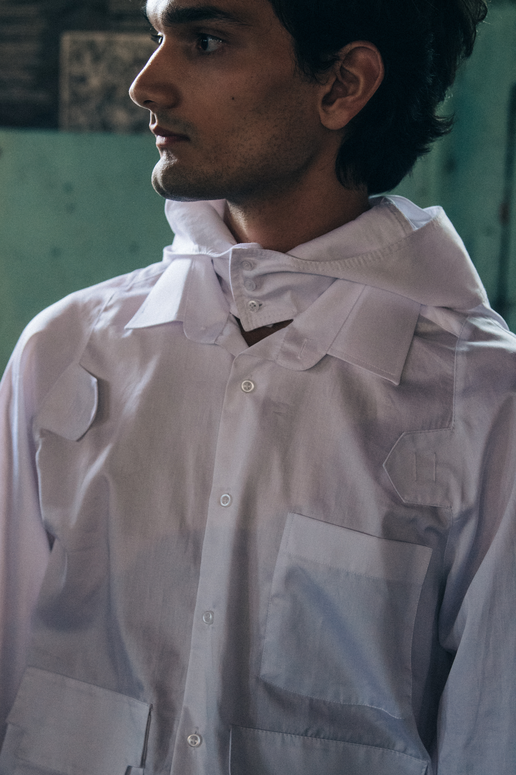 Georgian model wearing white