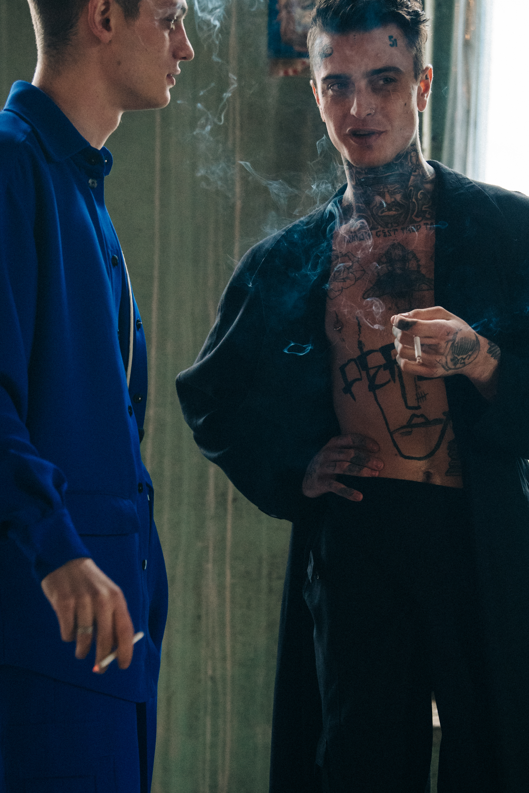 Model with tattoos backstage