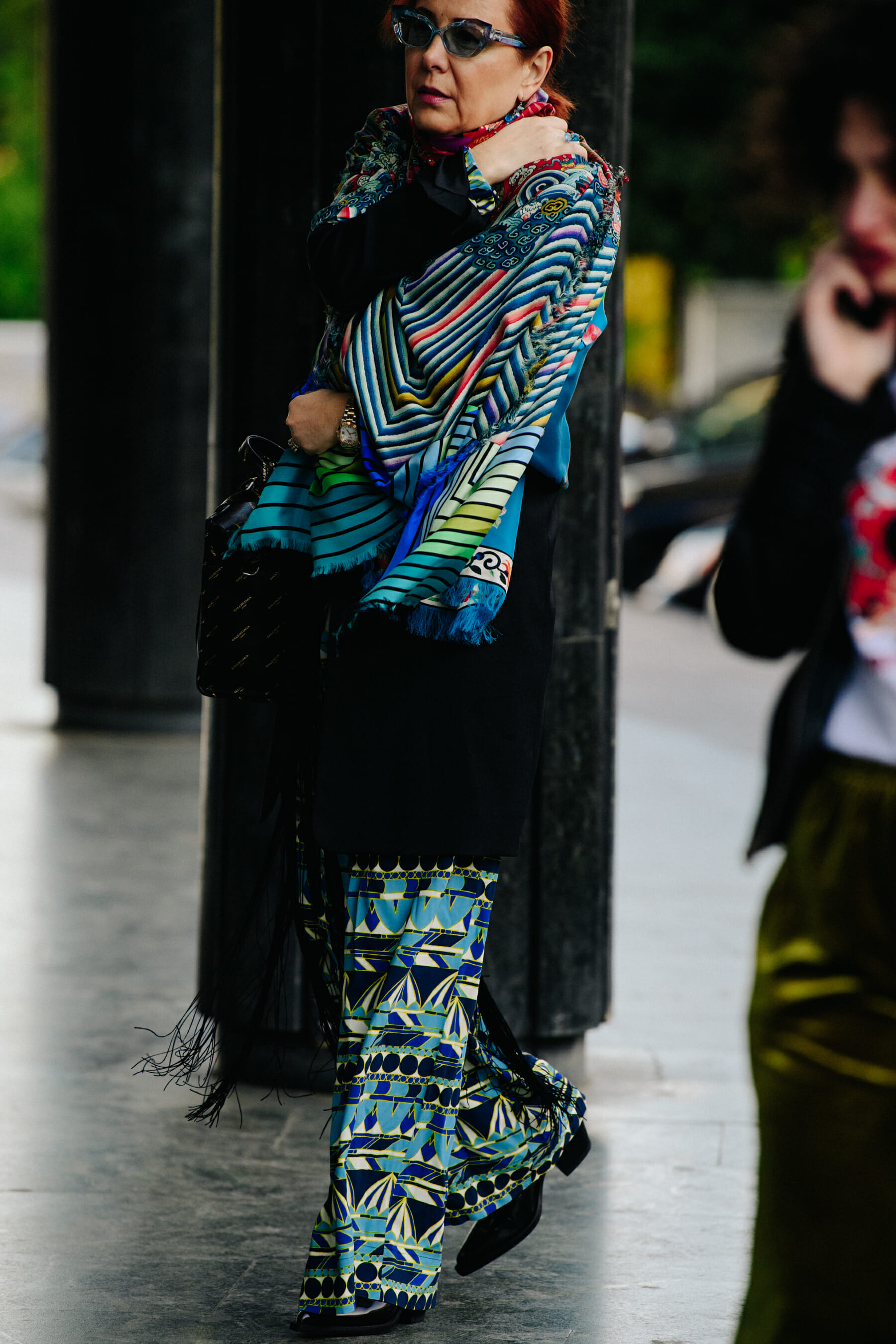 Woman wearing striped outfit