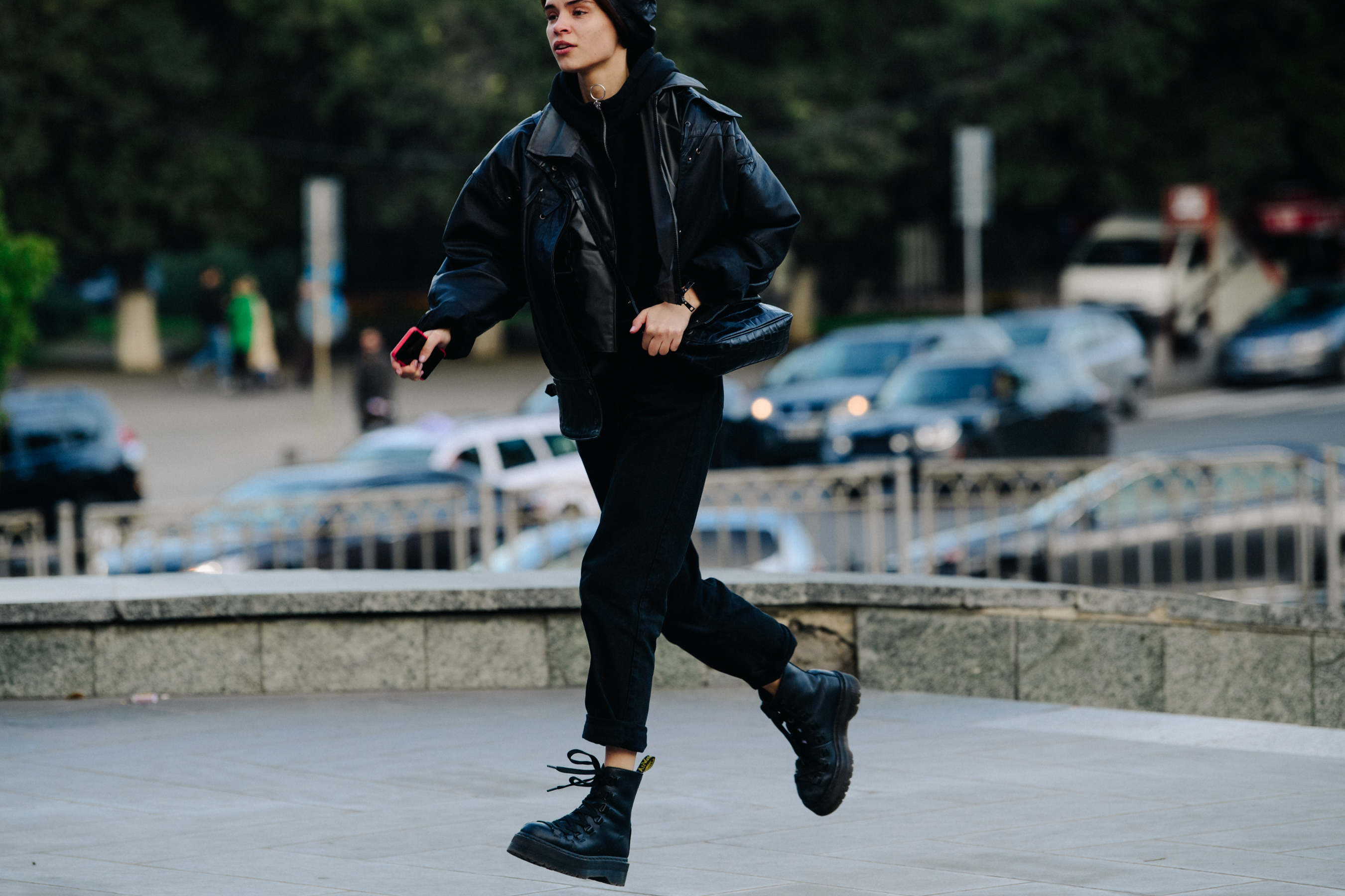 Model wearing black outfit