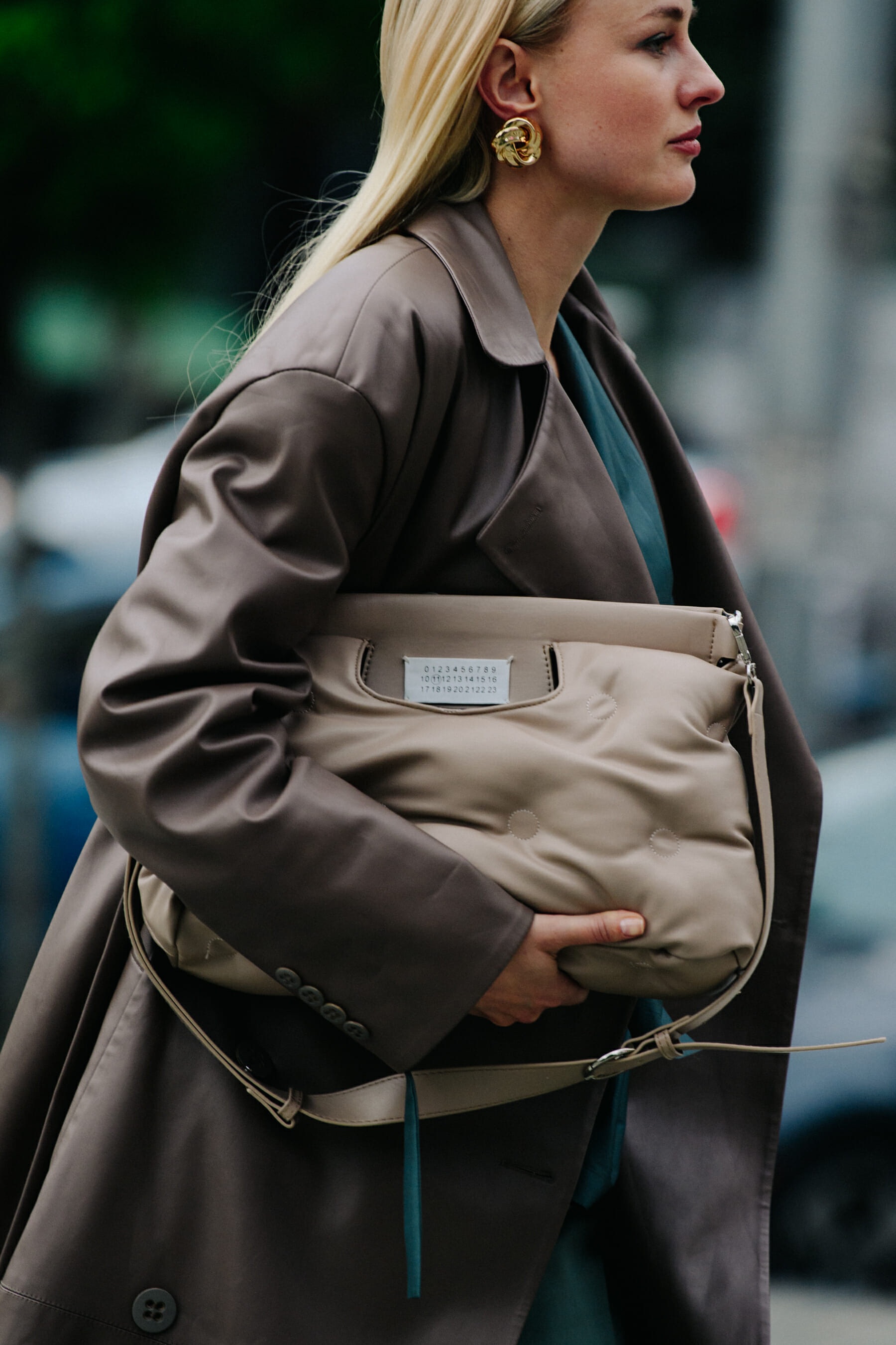 Woman wearing leather coat
