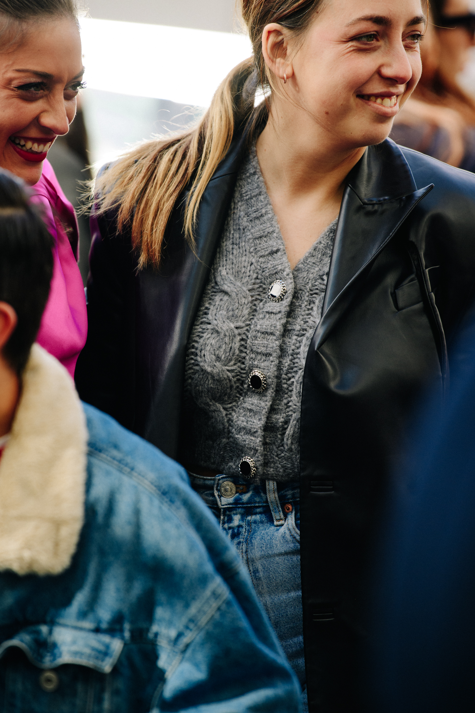 Woman wearing leather jacket