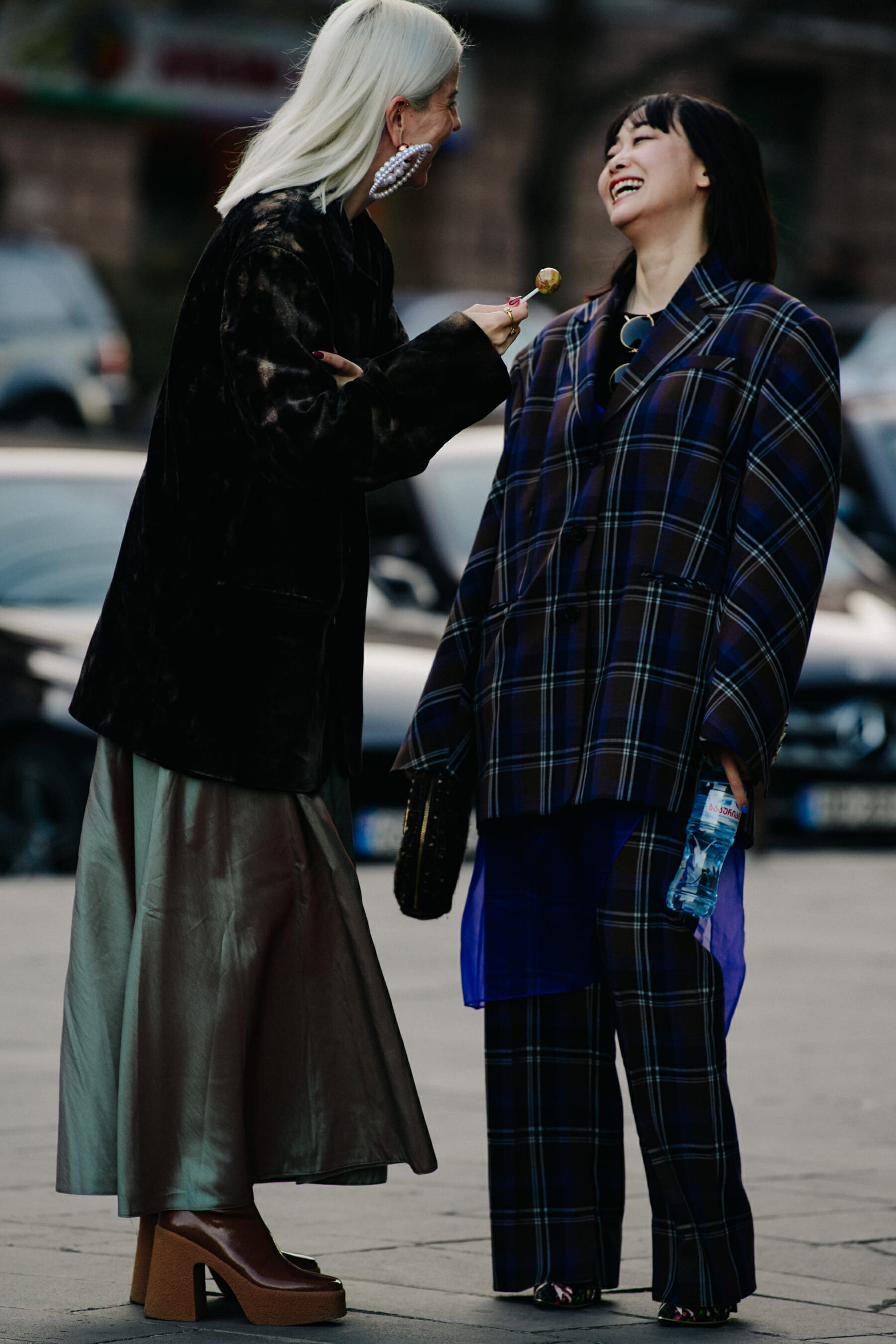 Woman wearing check suit