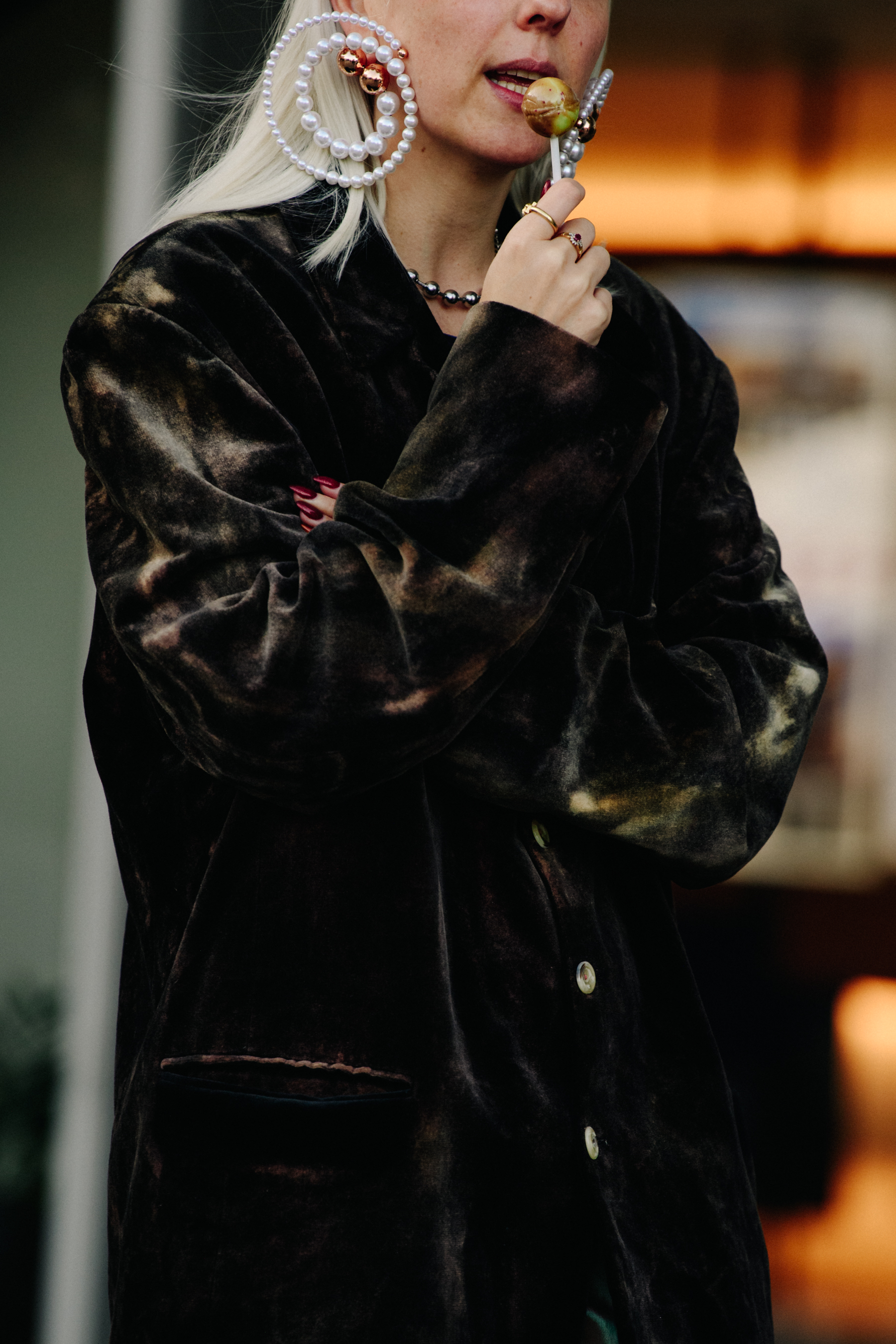 Woman wearing brown coat