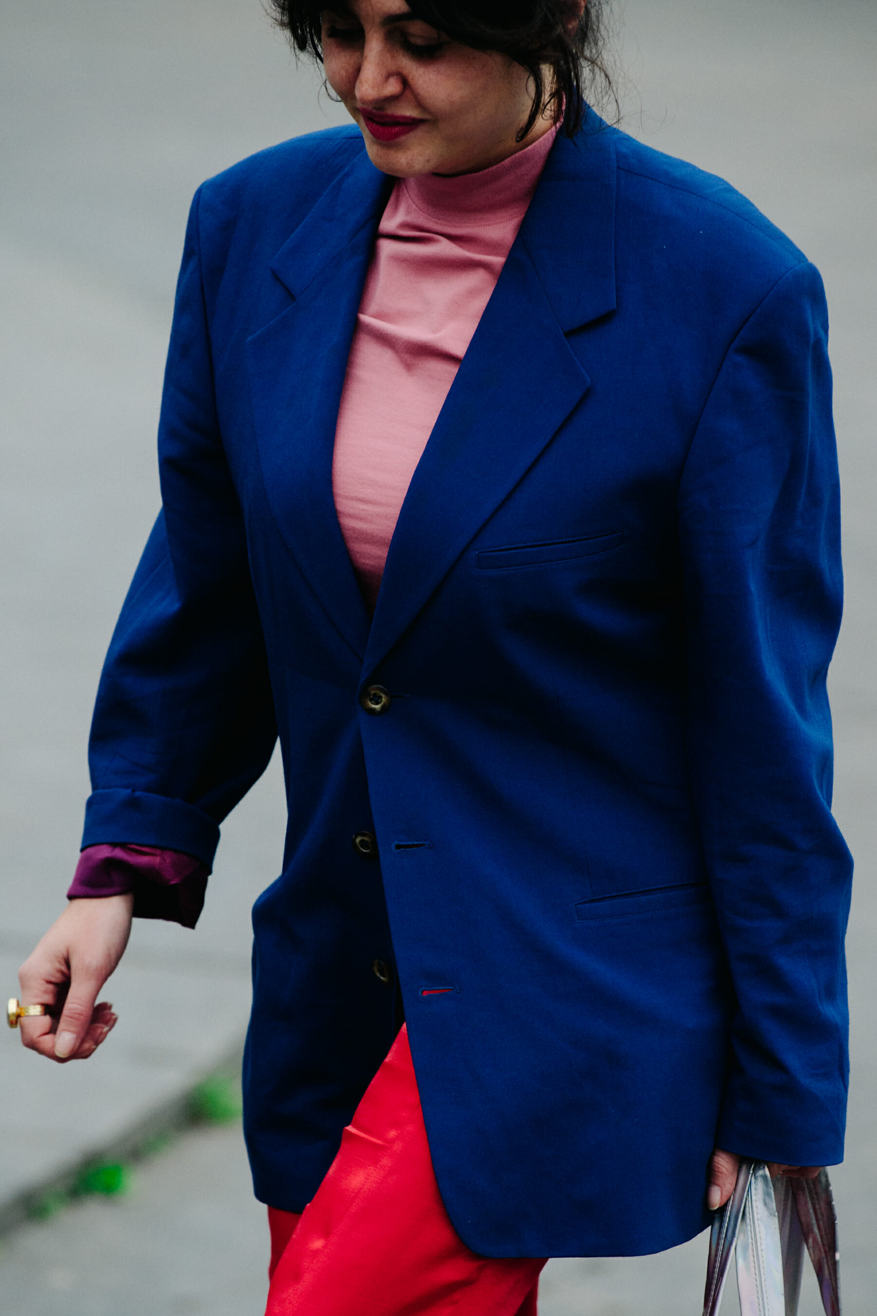 Woman wearing blue jacket