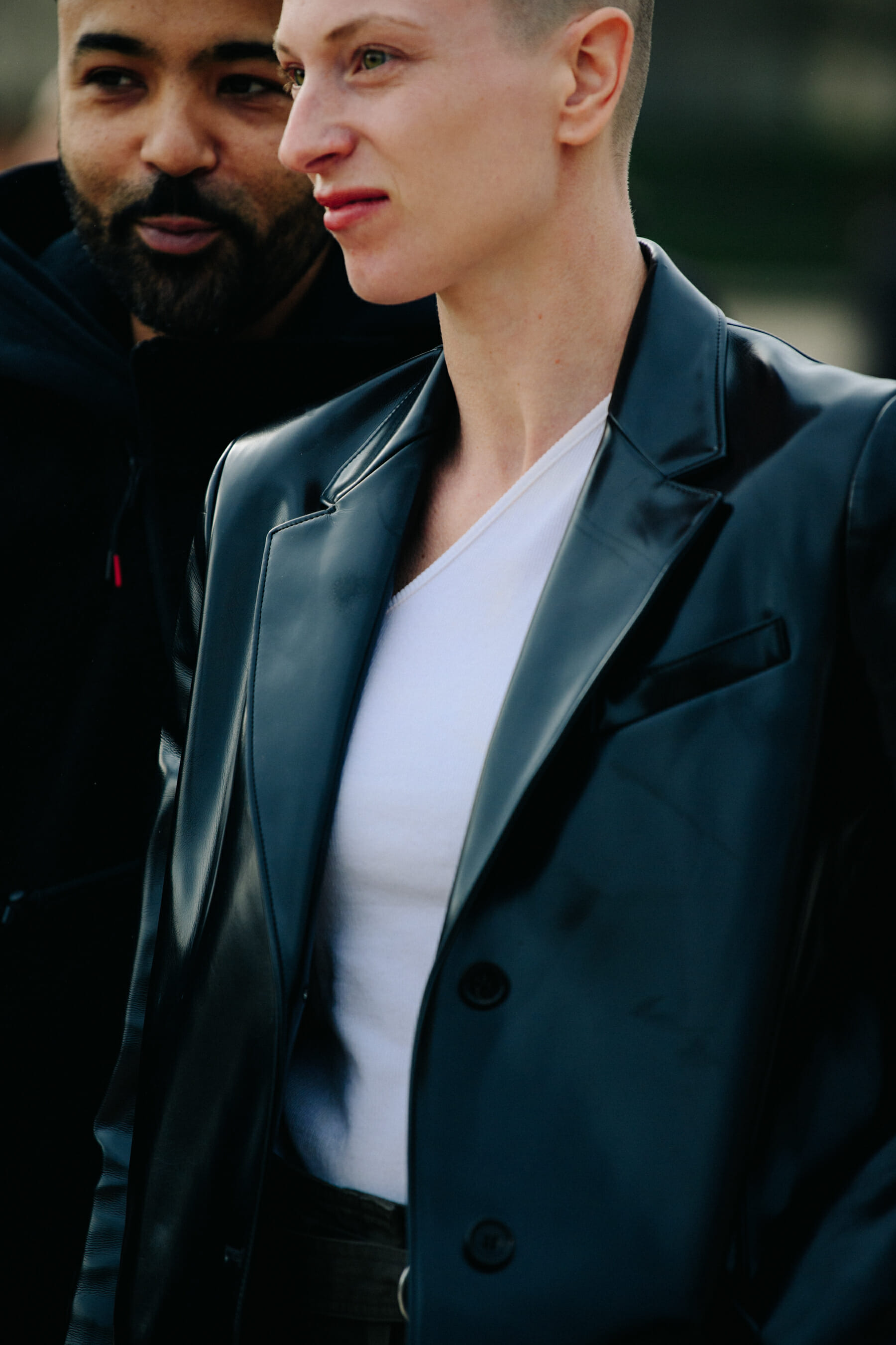 Woman wearing black jacket