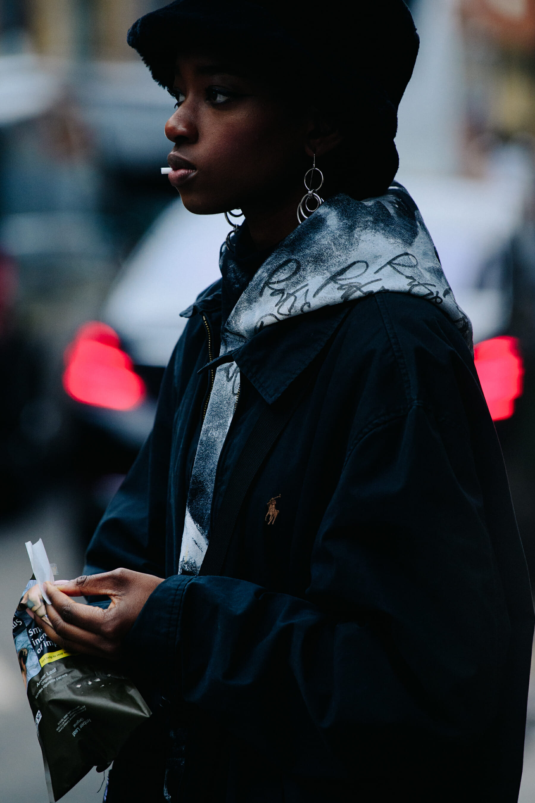 Woman wearing grey hoodie