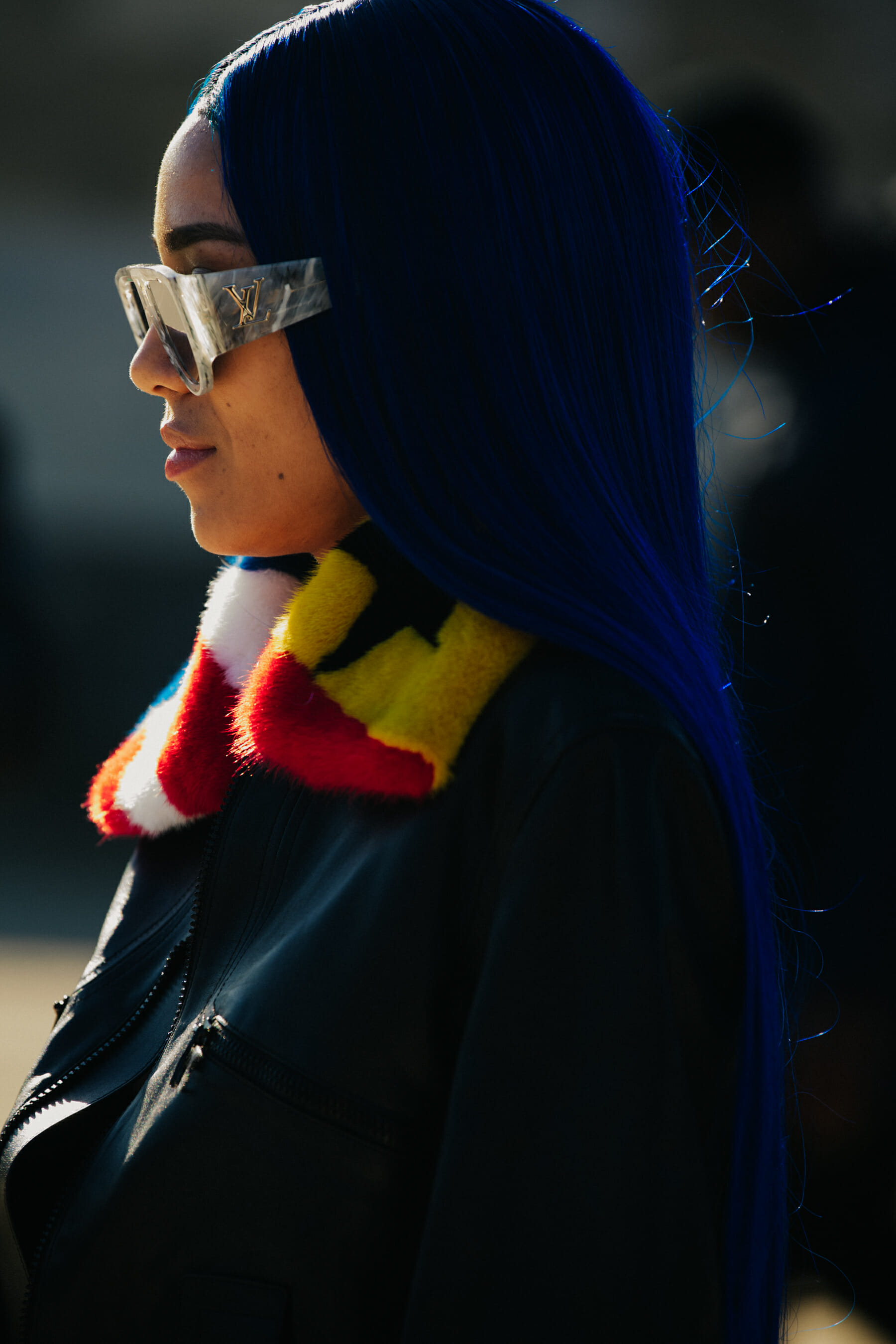 Woman with blue hair