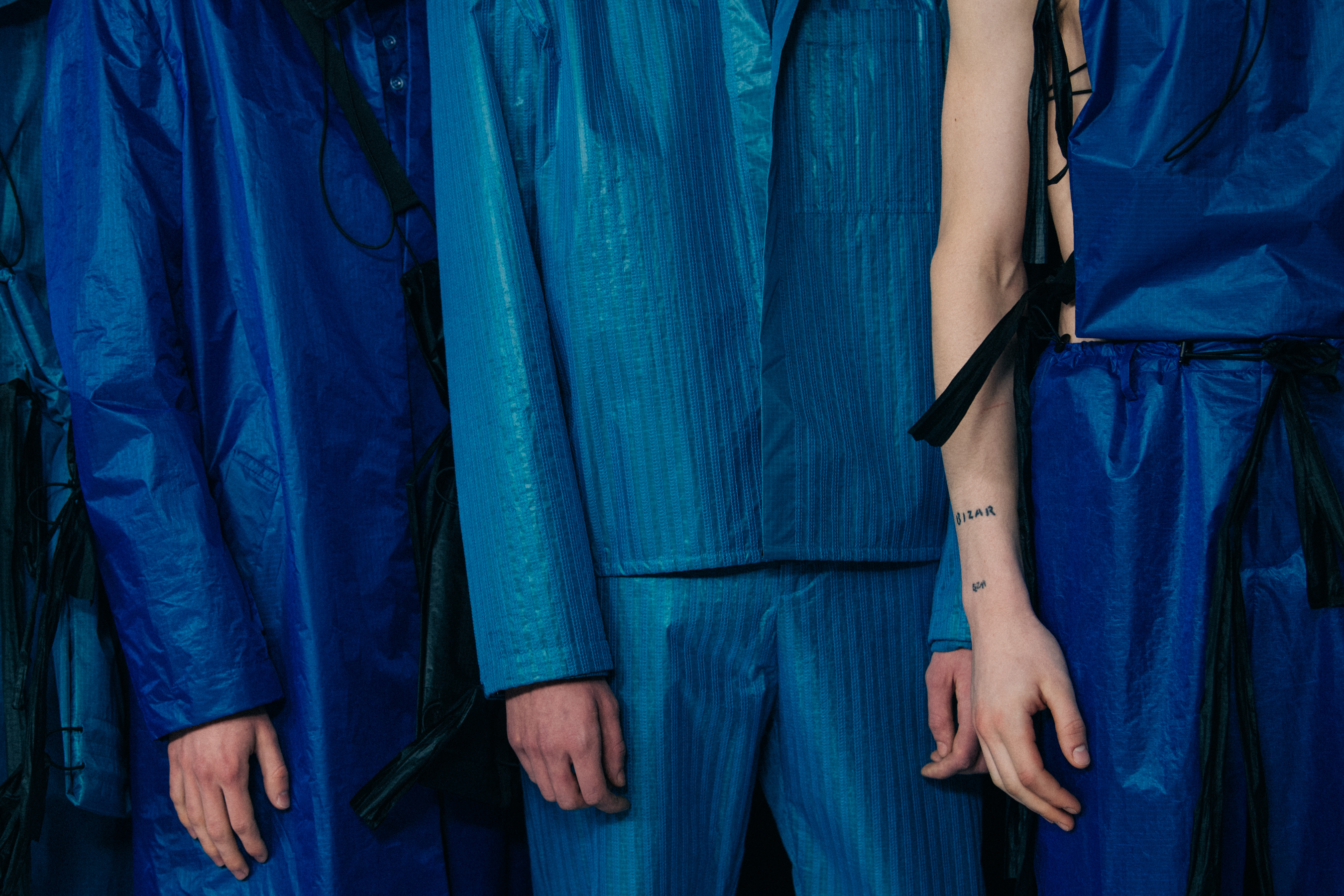 Model wearing blue Craig Green outfit