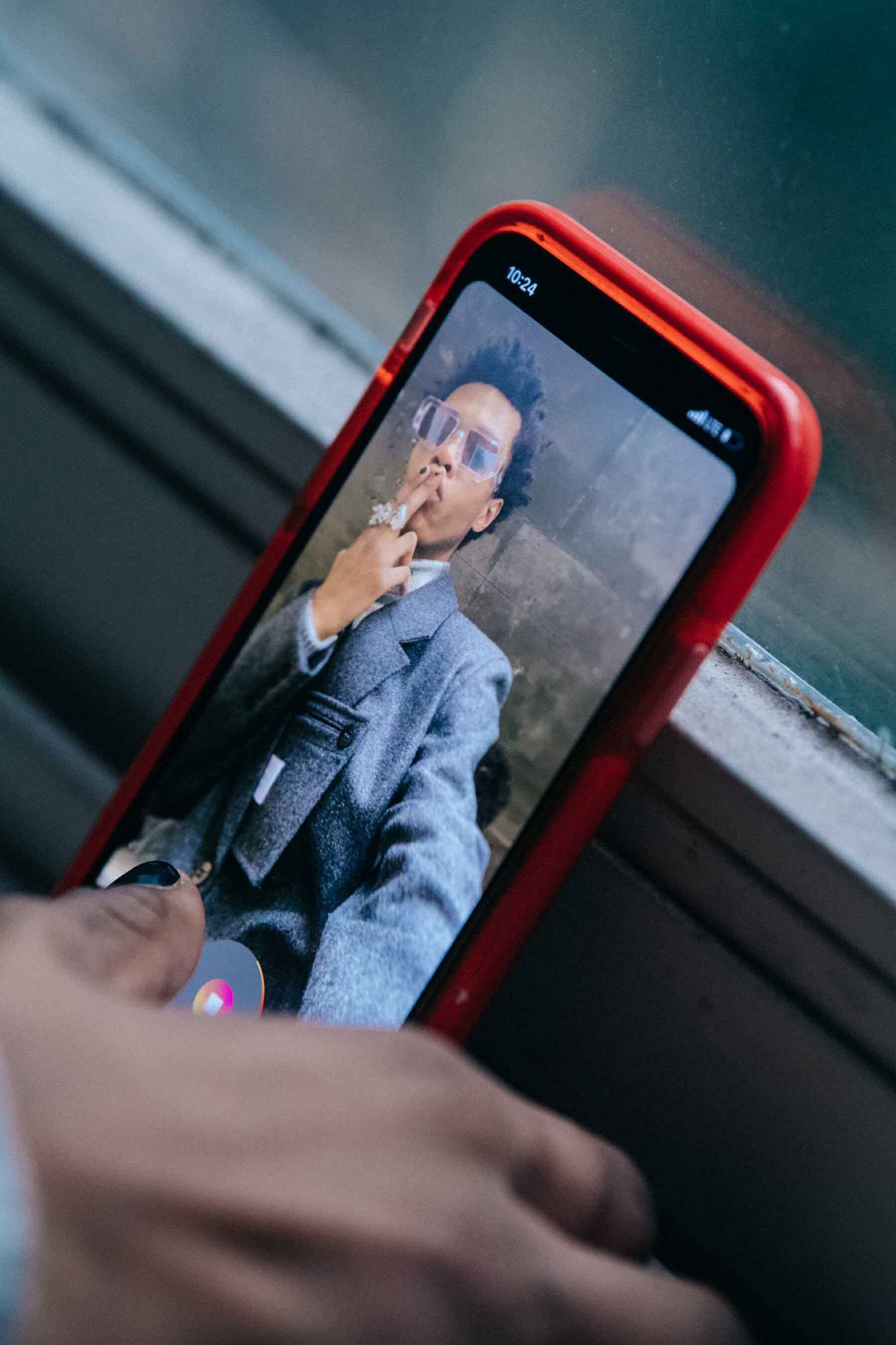 Red iPhone selfie