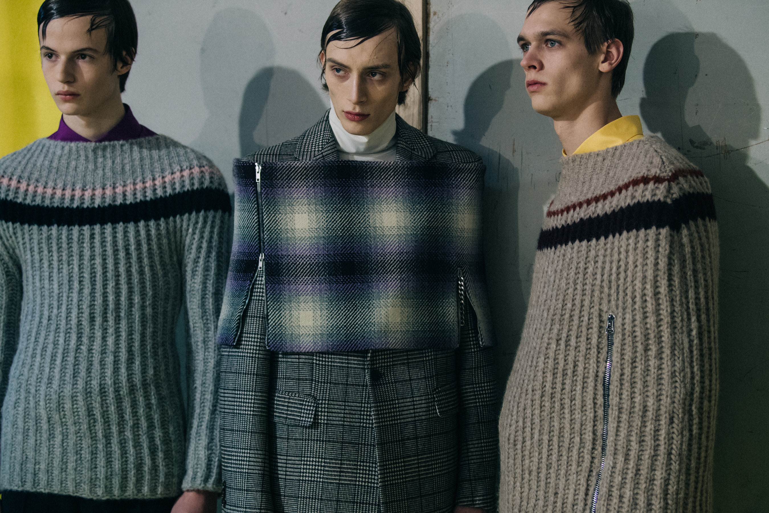 Models wearing wool at Raf Simons