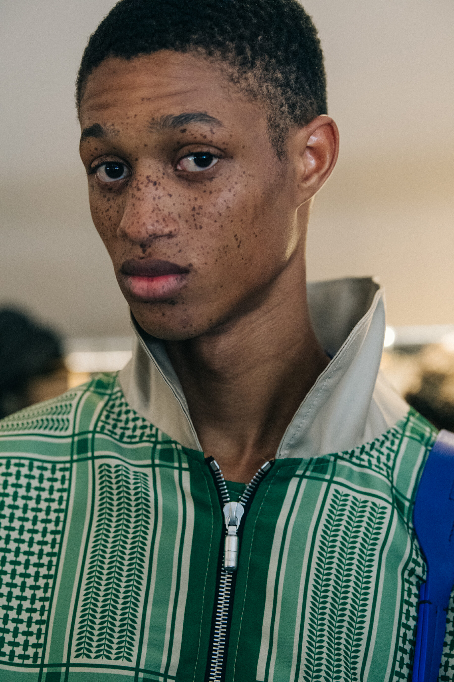 Model wearing check outfit