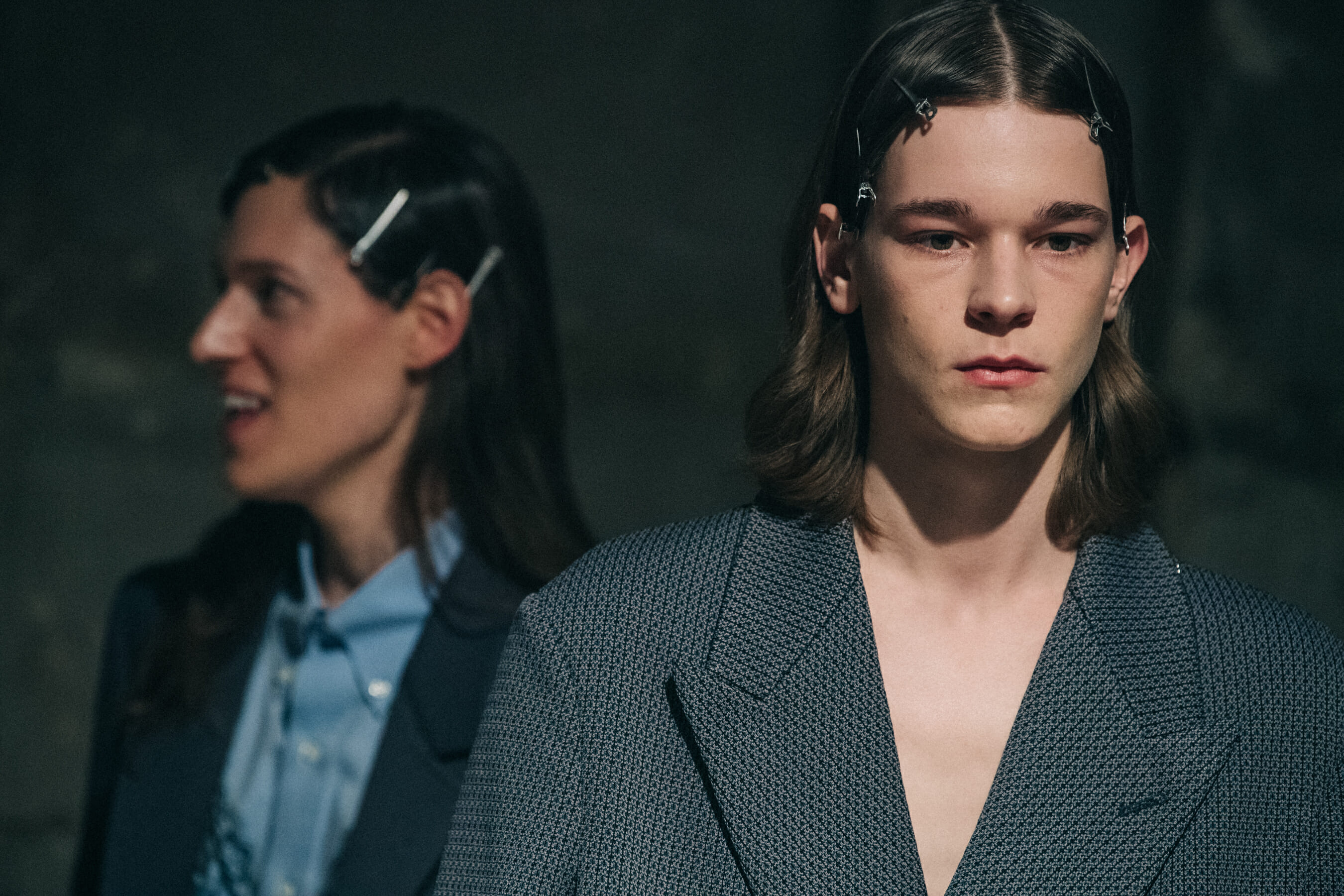 Models wearing dark outfits at Stefano Pilati