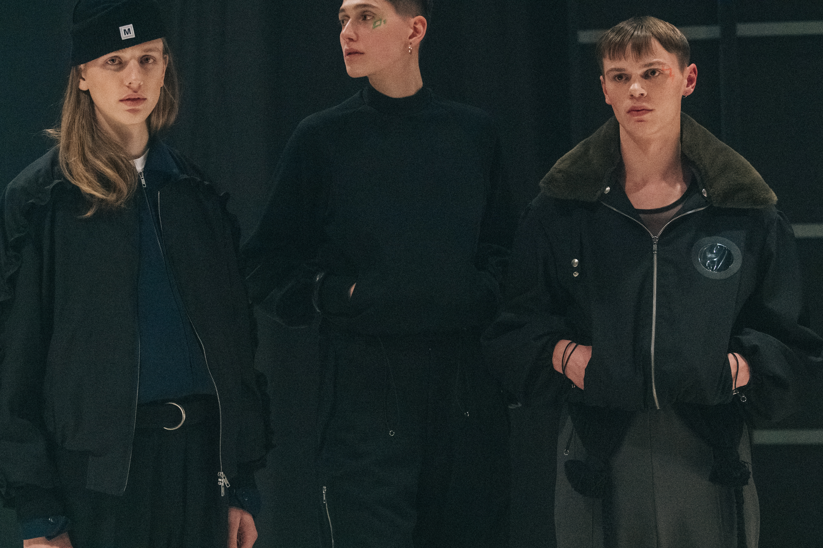 Models wearing dark outfits at Stefano Pilati