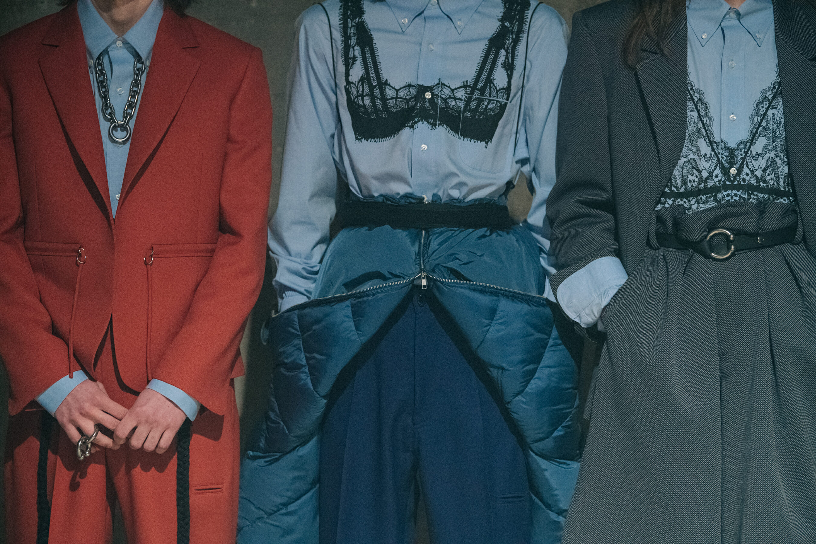Models wearing colourful outfits at Stefano Pilati