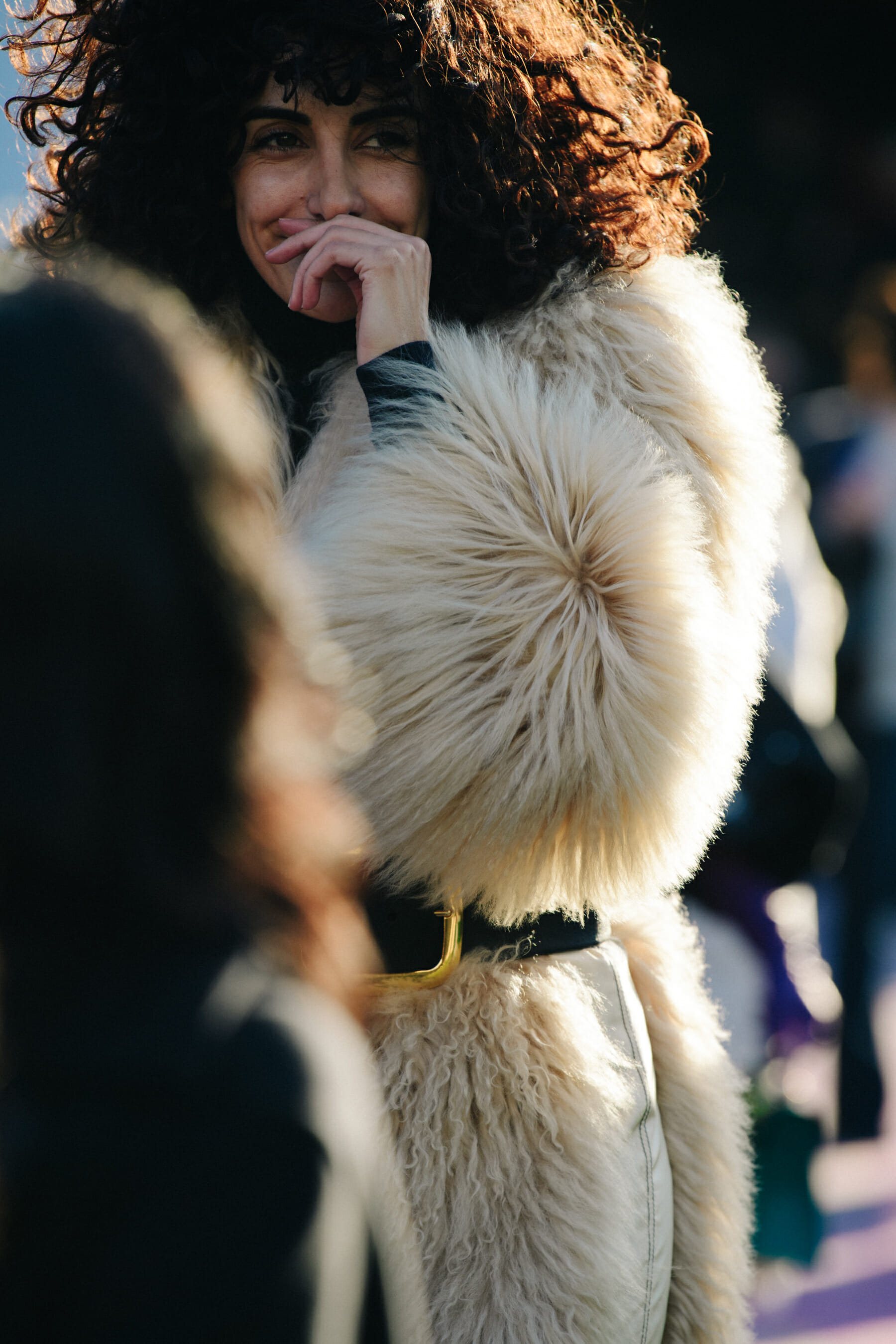 Woman wearing furry coat