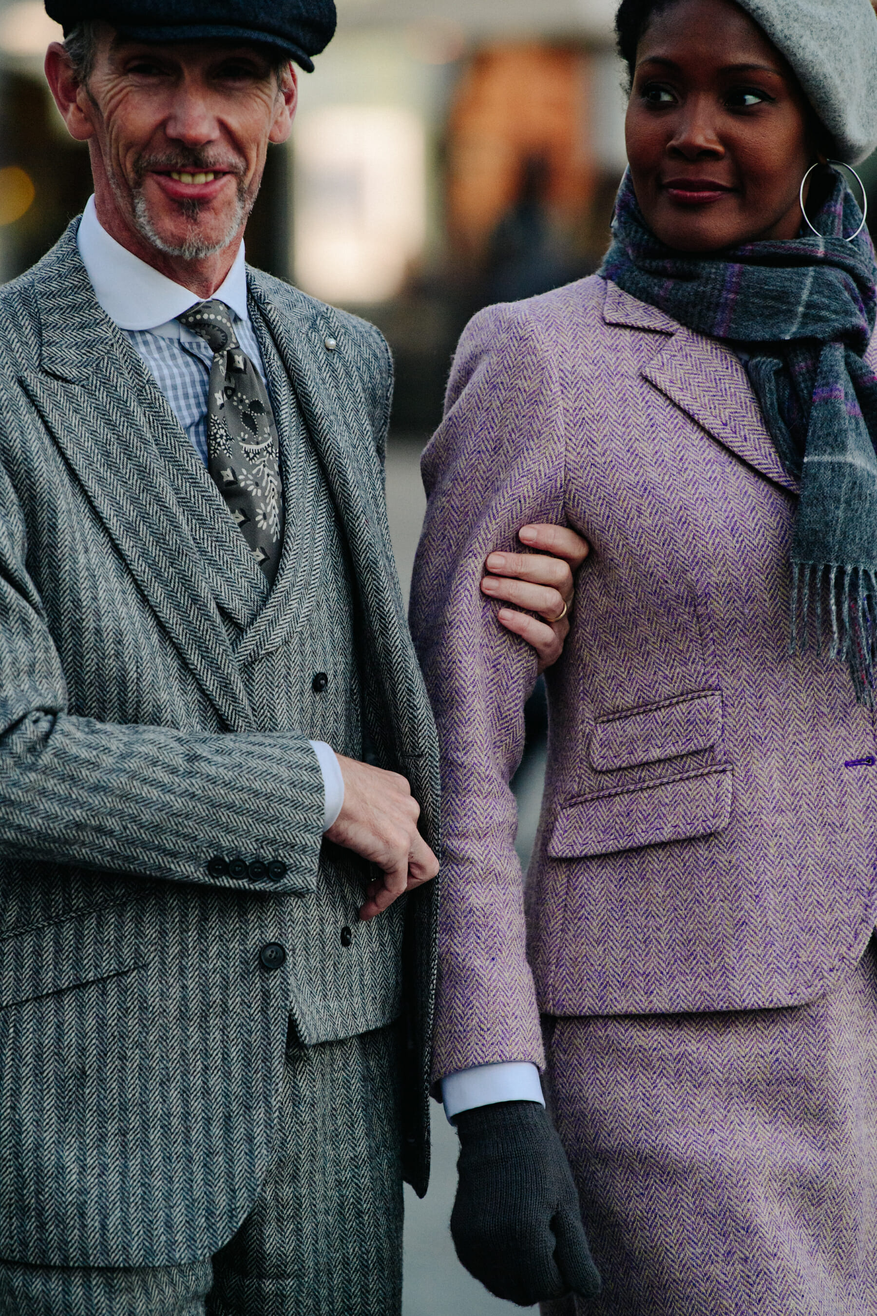 Couple wearing heavy wool suits
