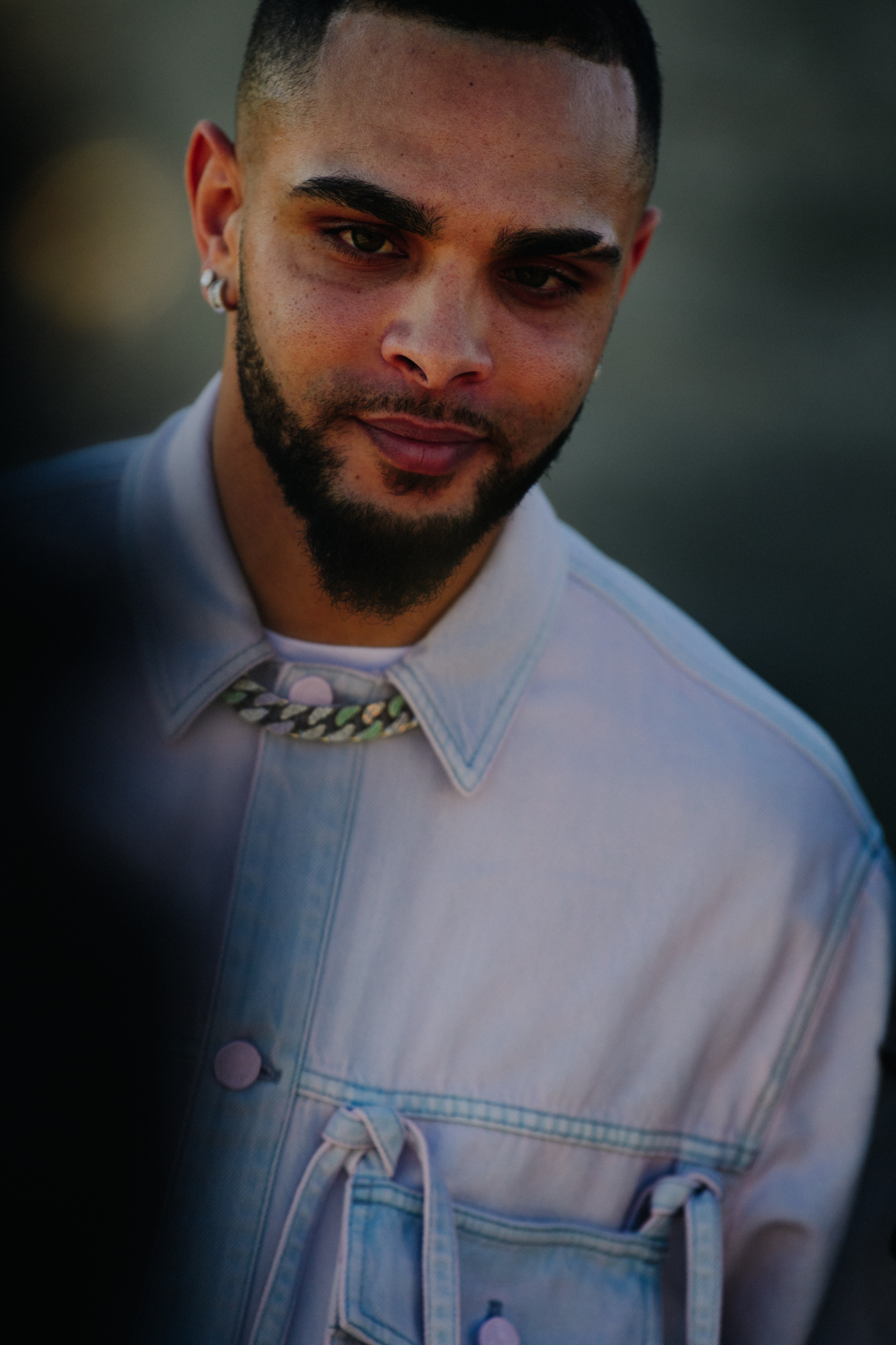 Man wearing denim shirt