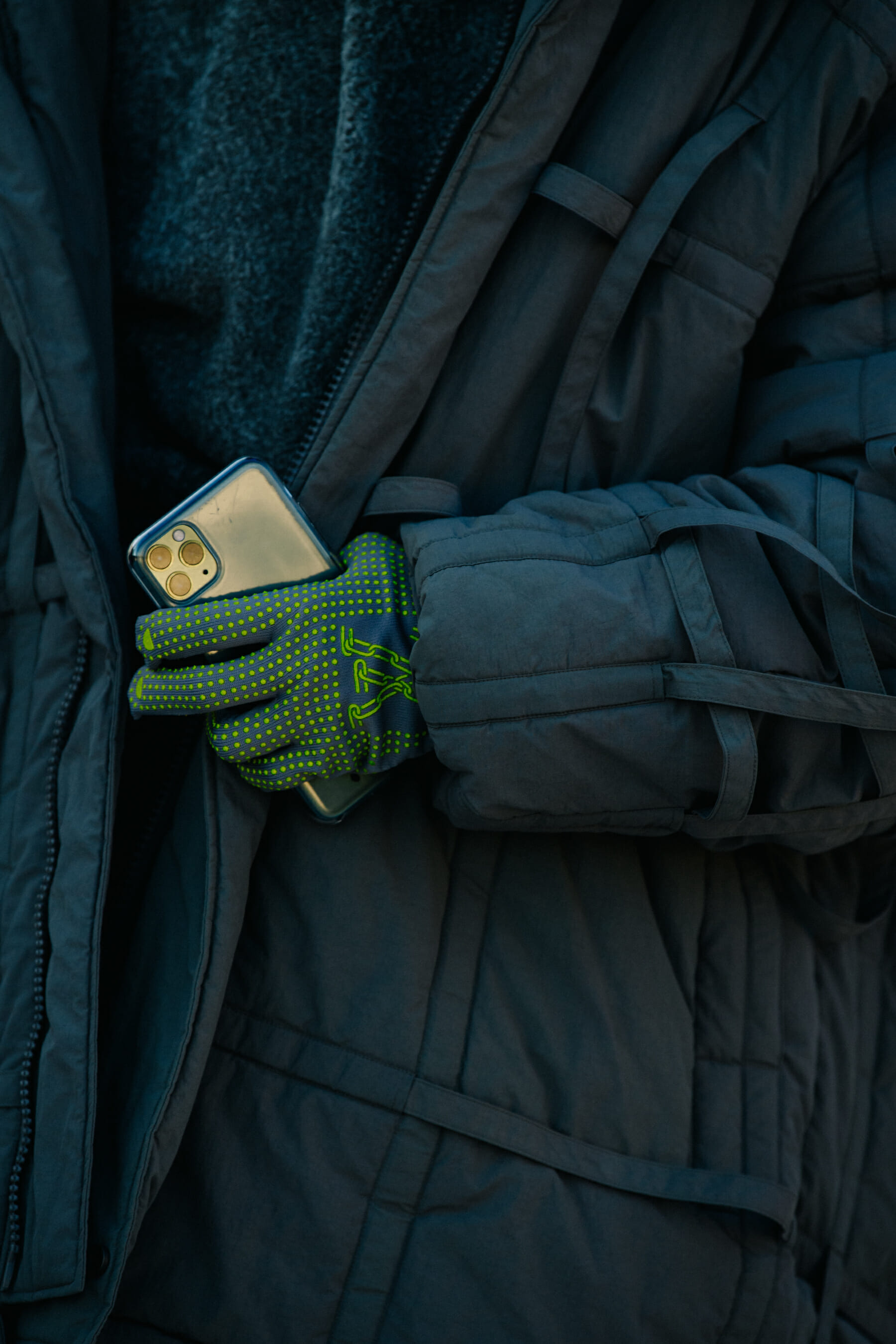 Man wearing Louis Vuitton gloves