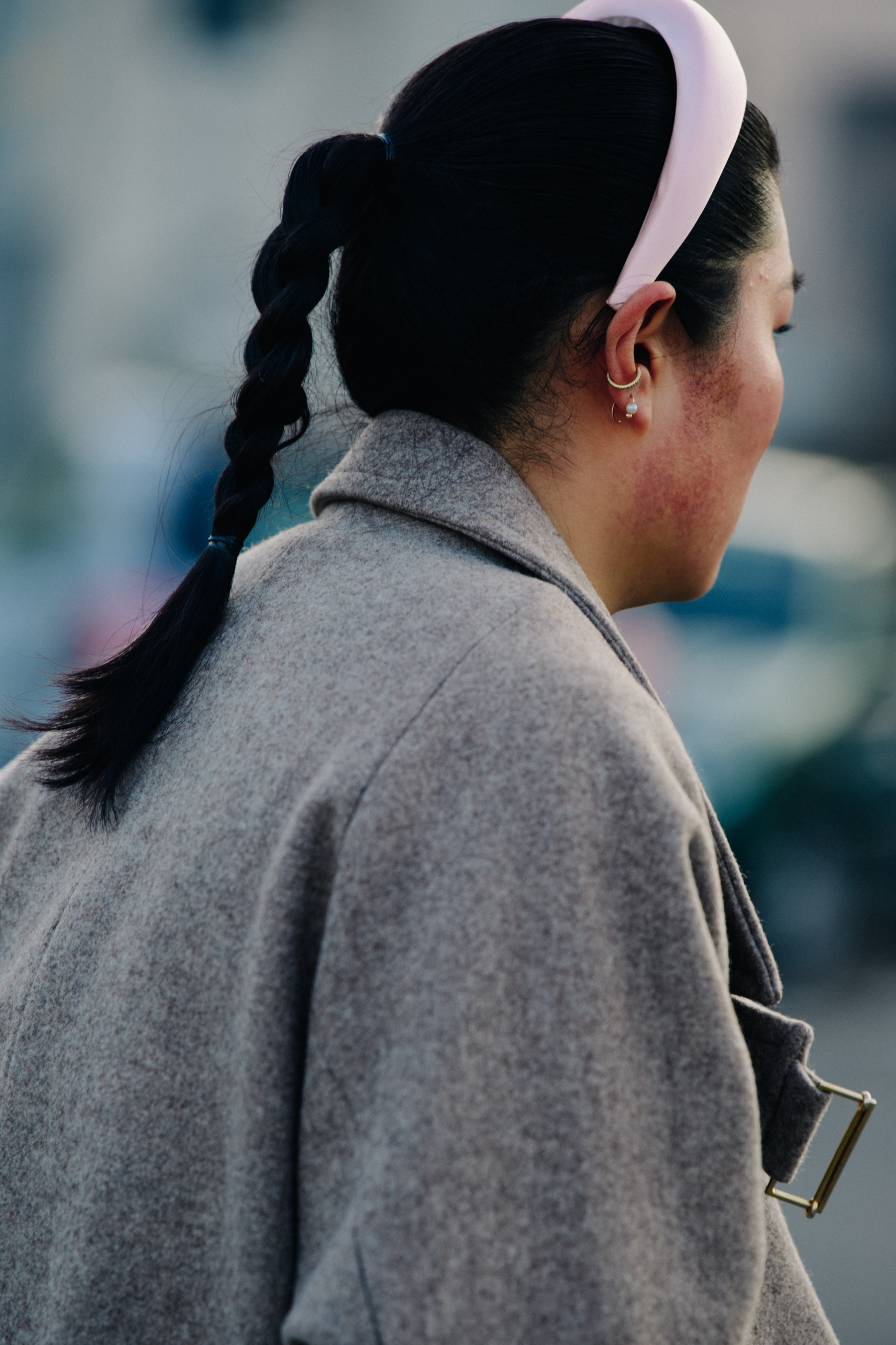 Woman wearing pink headband
