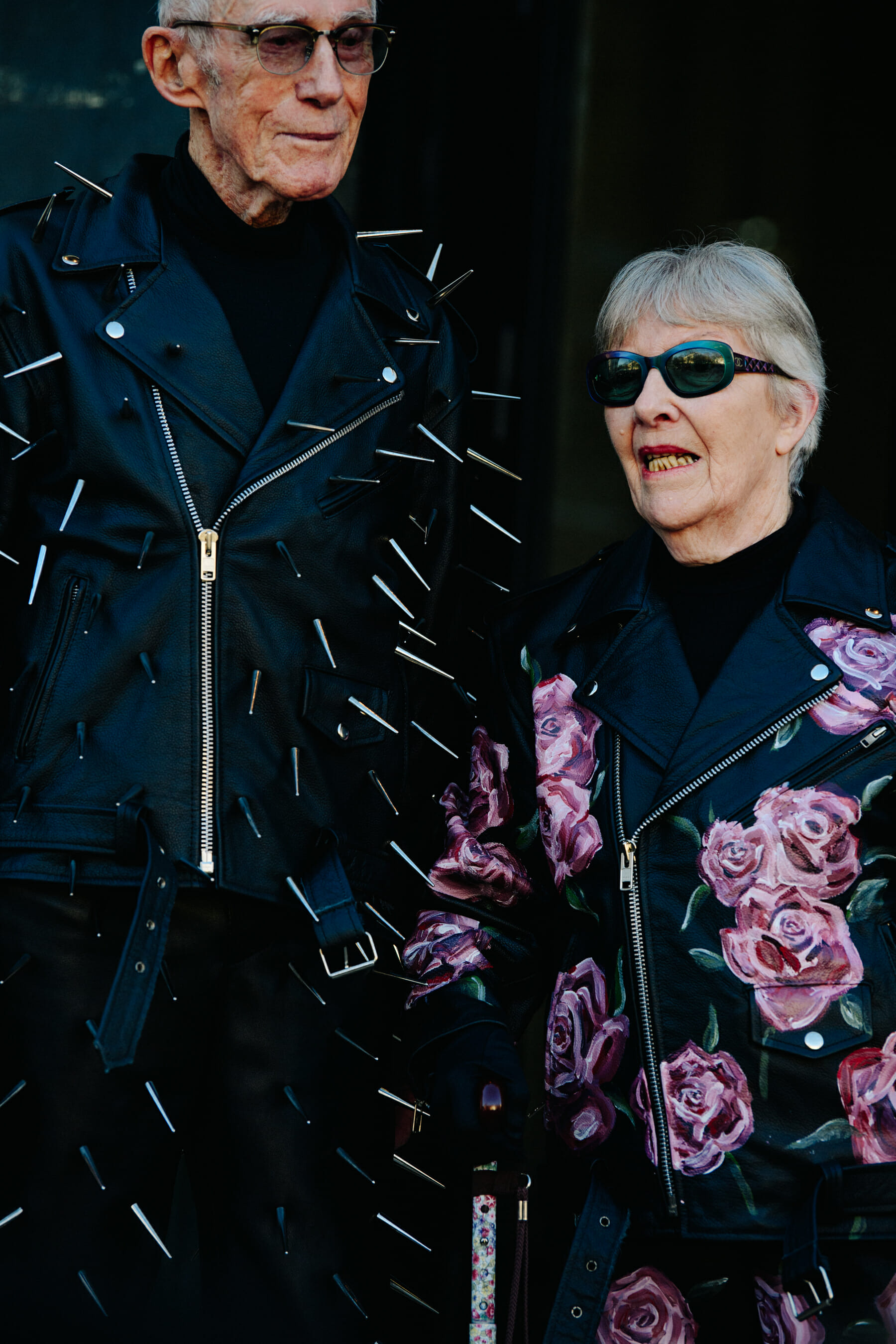 Elderly couple wearing black