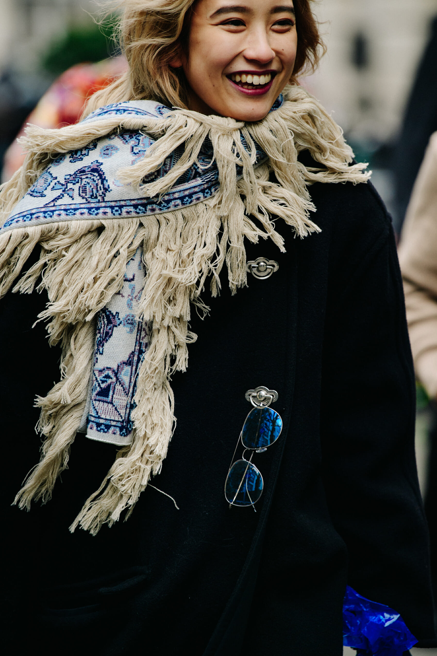 Woman wearing large scarf