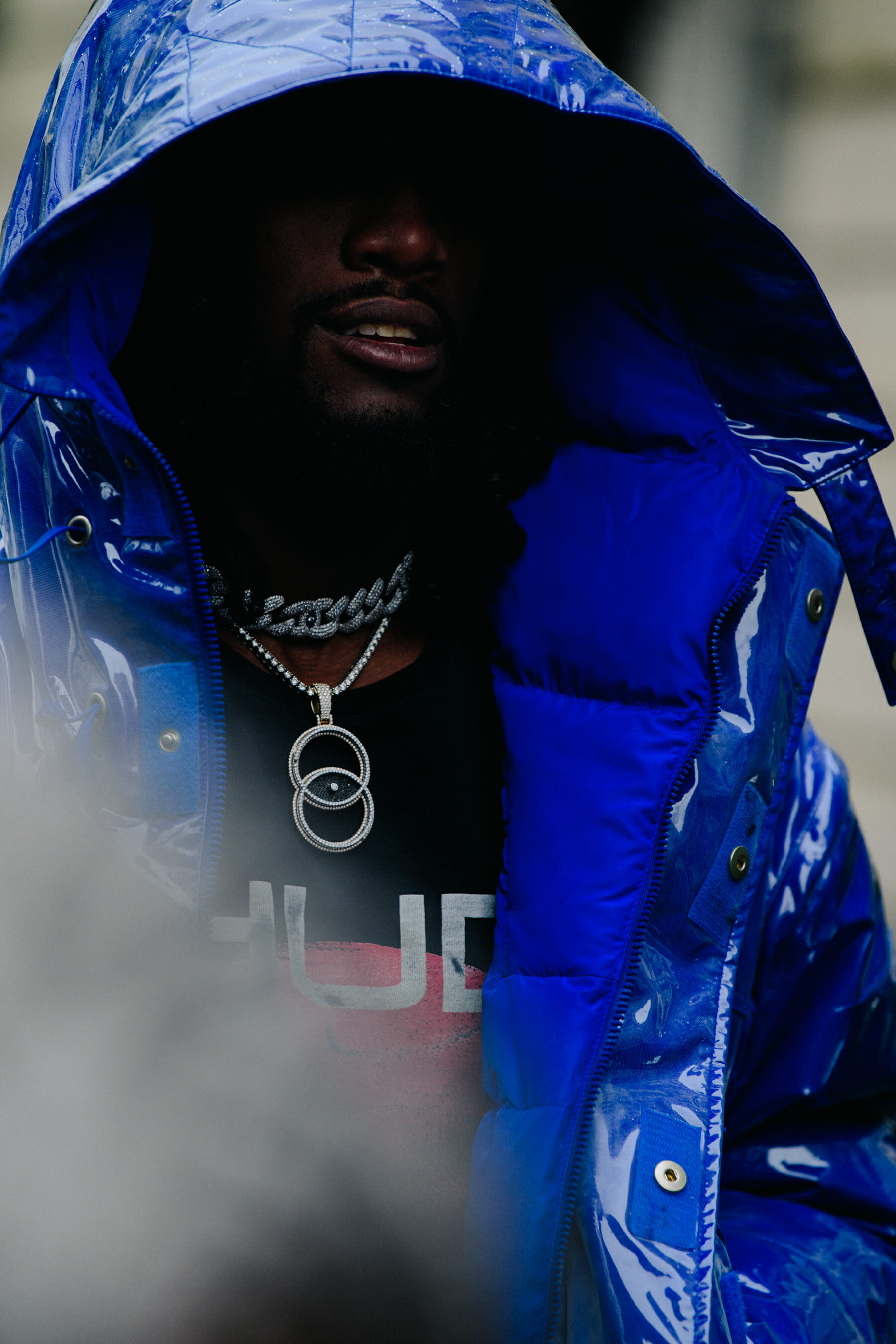 Man wearing blue coat