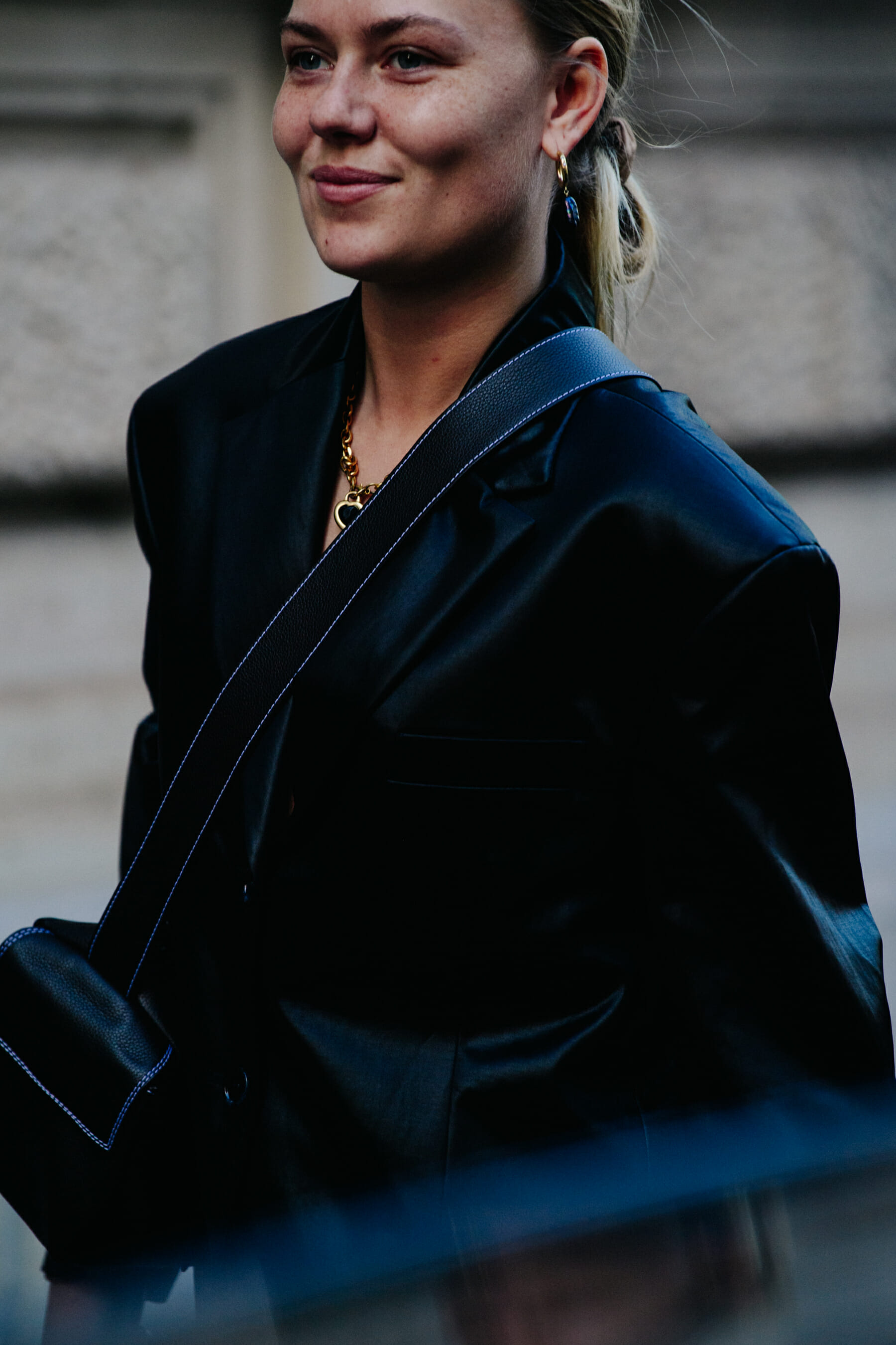 Woman wearing black coat