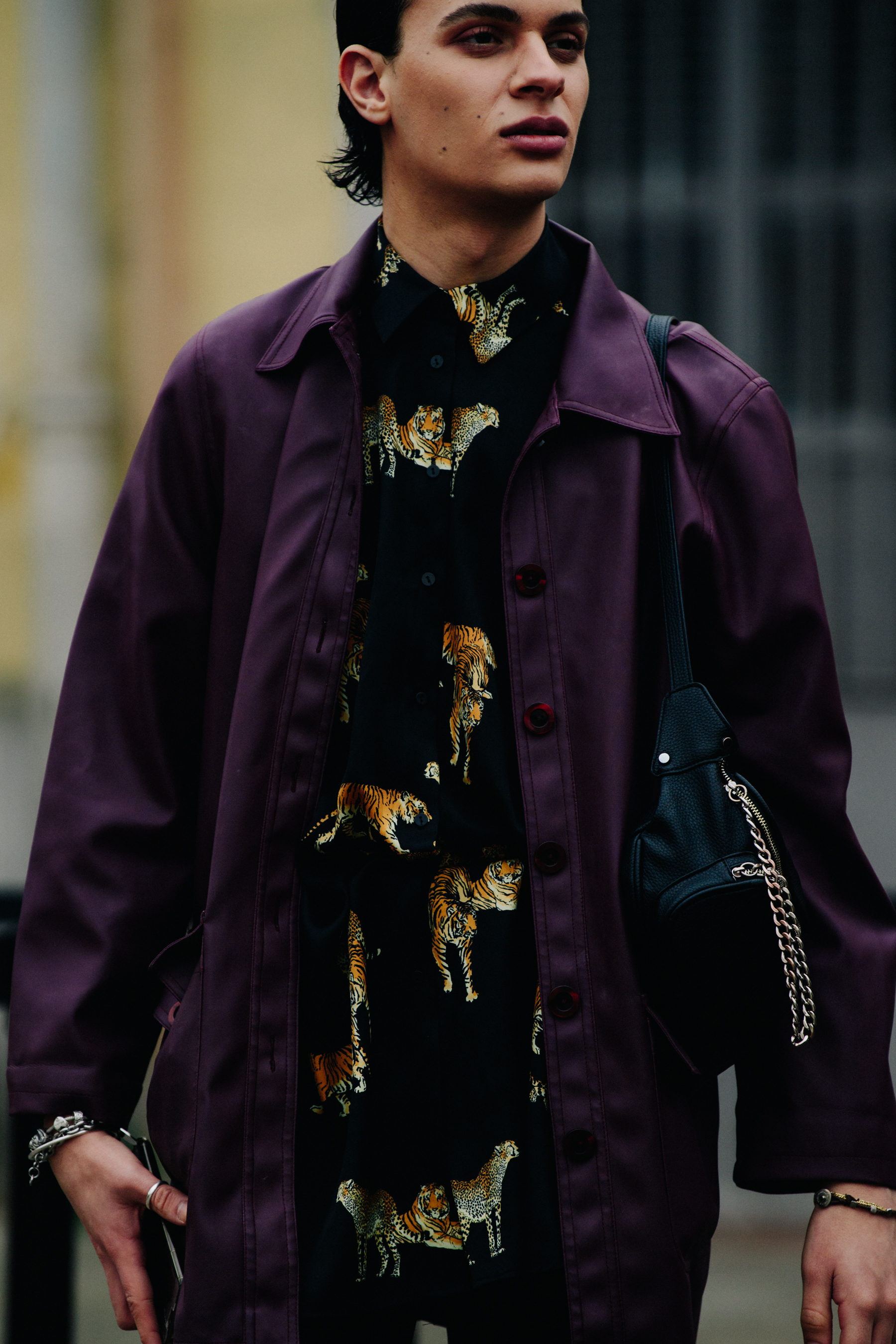 Man wearing purple jacket
