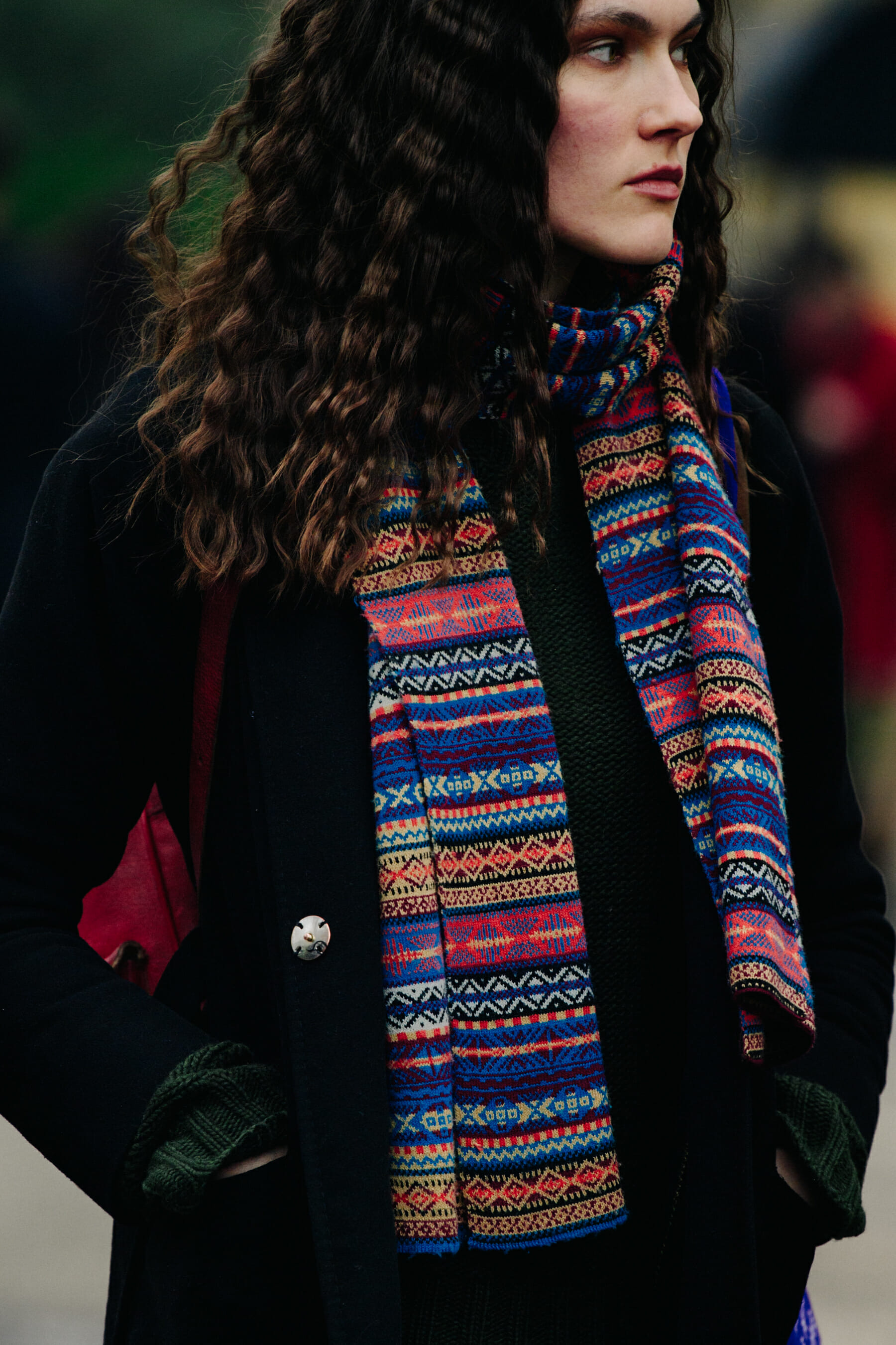 Woman wearing colourful scarf