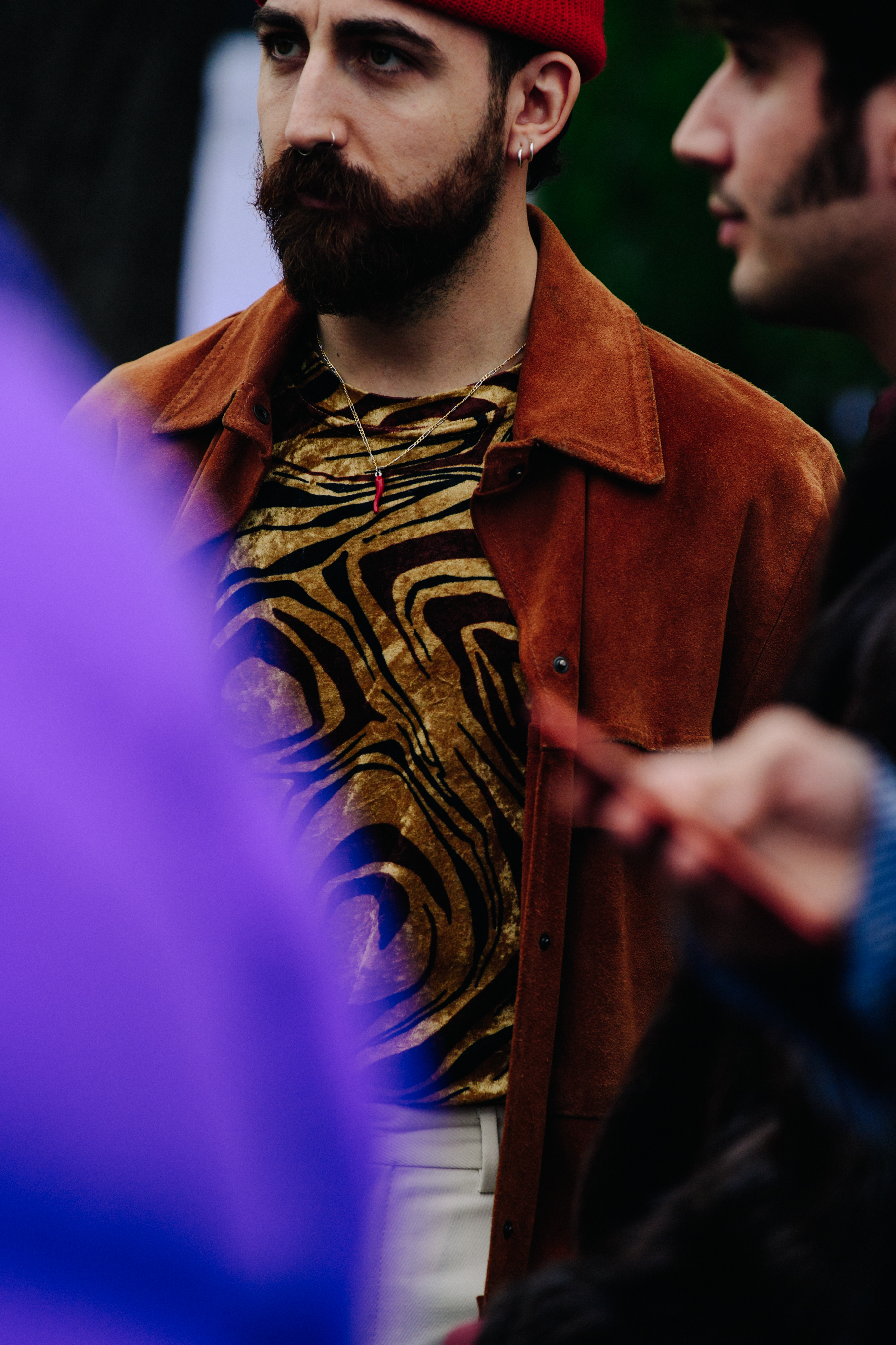Man wearing red beanie