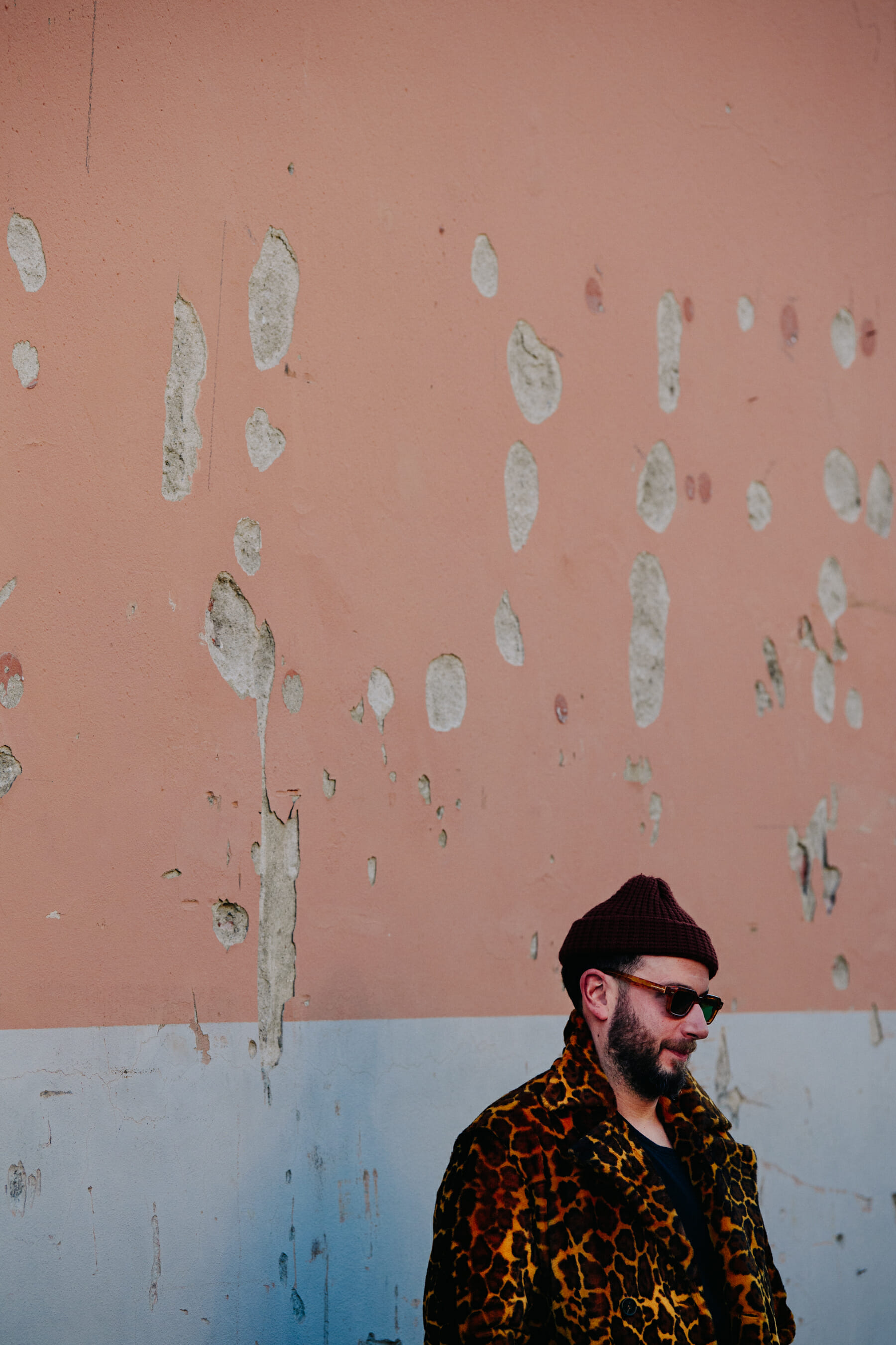 Man wearing animal print coat