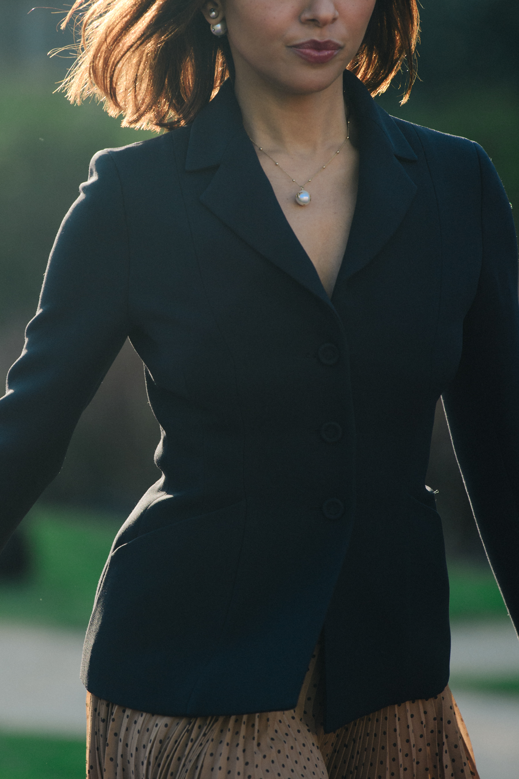 Woman wearing black coat
