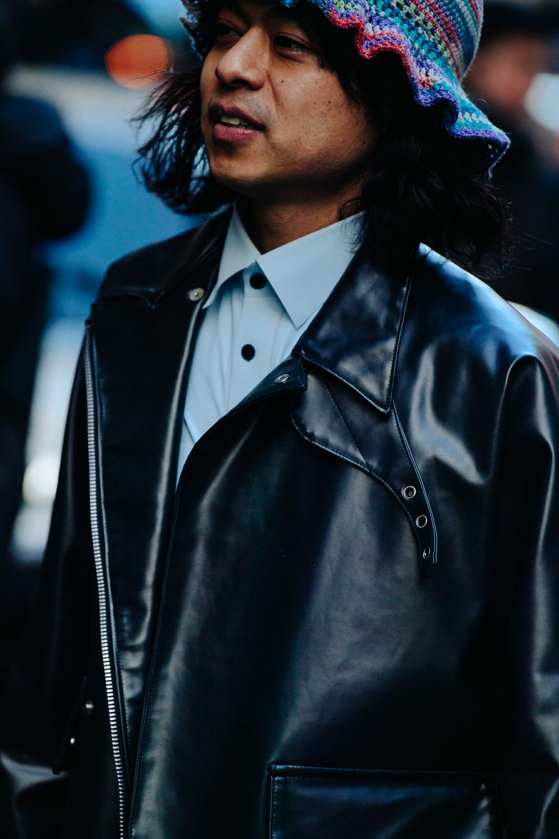 Man wearing leather coat