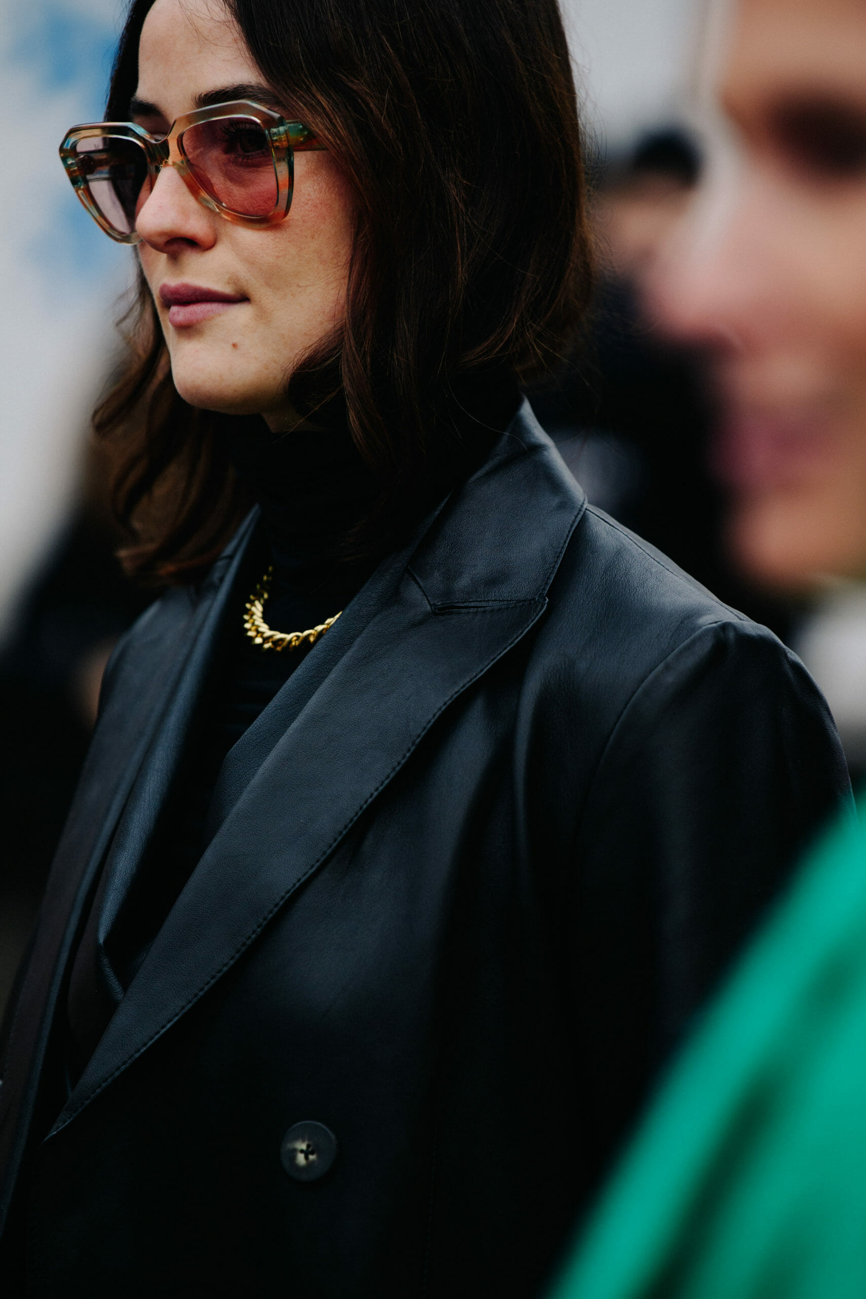 Woman wearing black coat