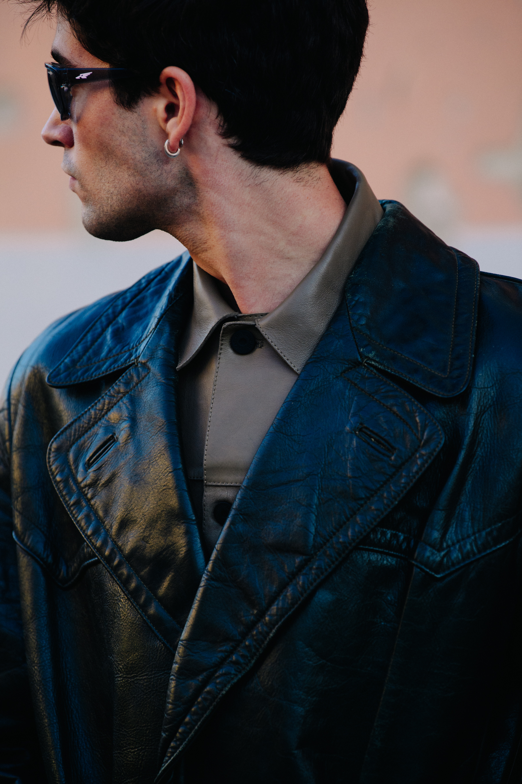 Man wearing leather coat