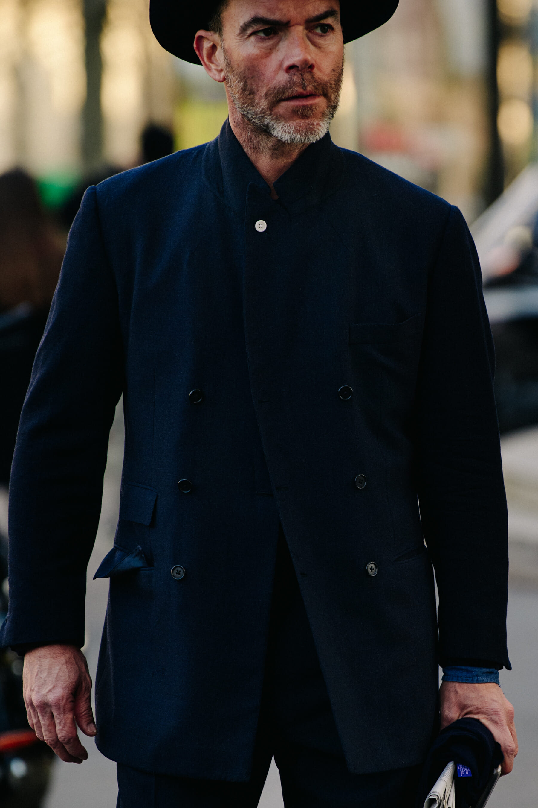 Man wearing navy jacket