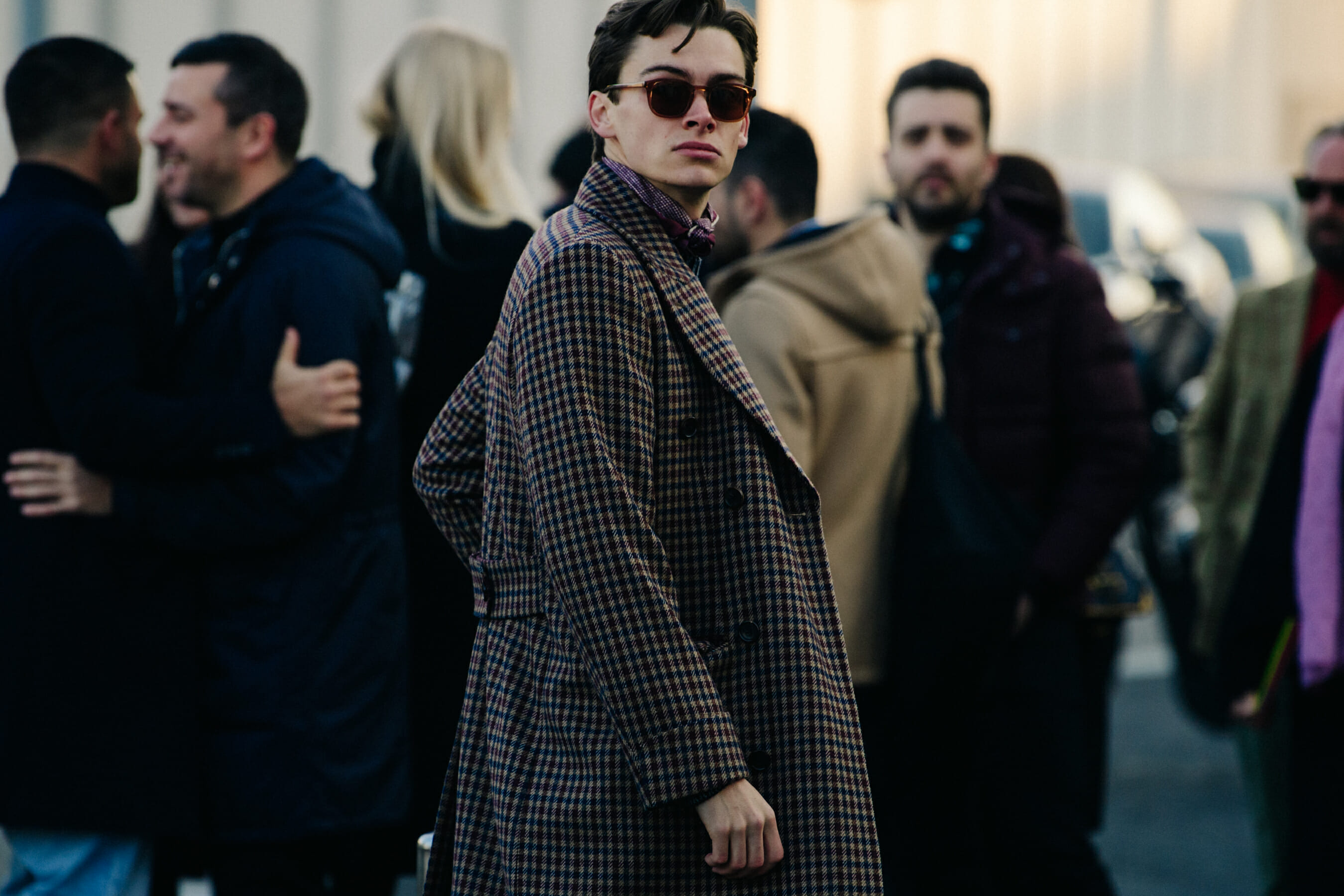 Man wearing pattern coat