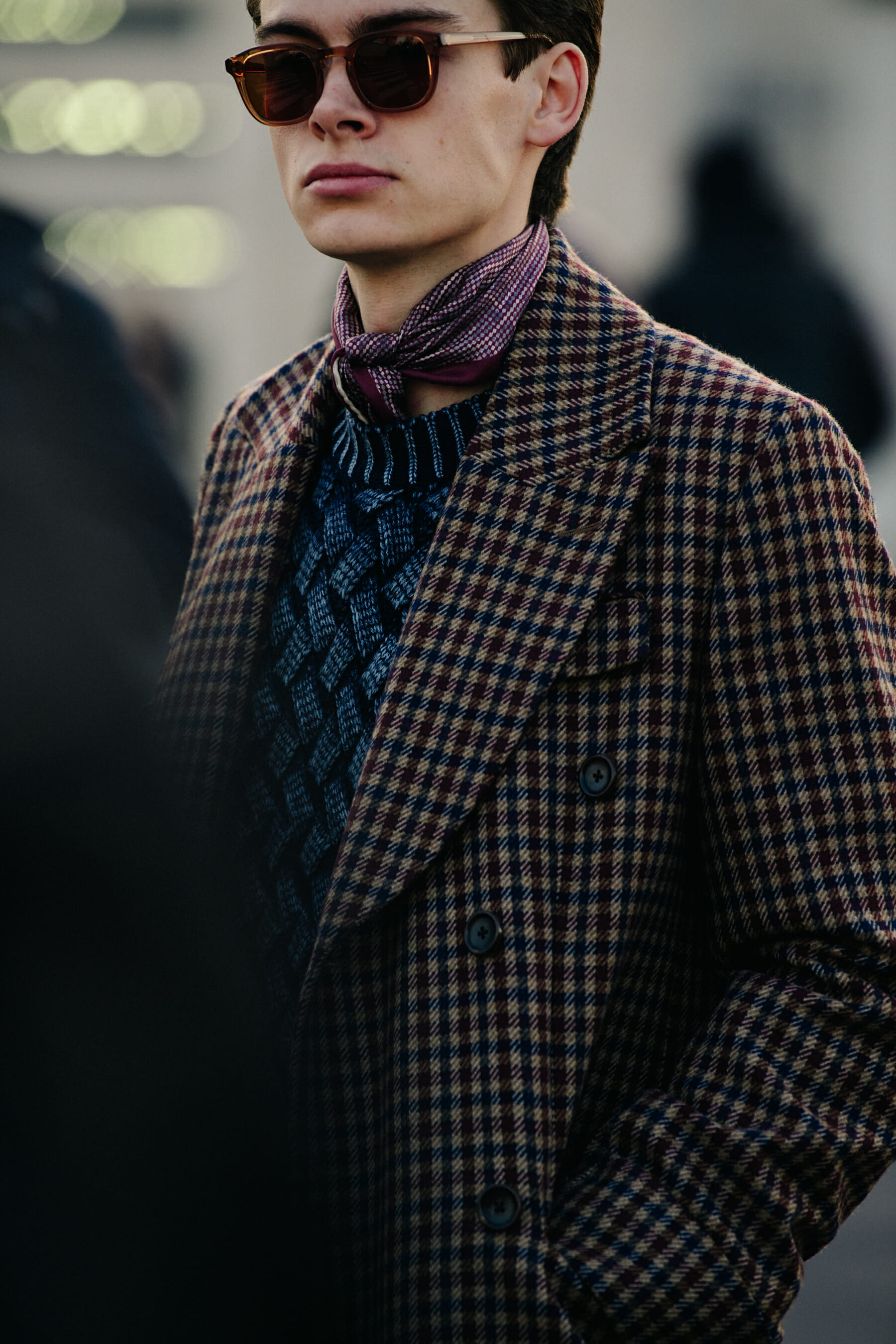 Man wearing pattern coat