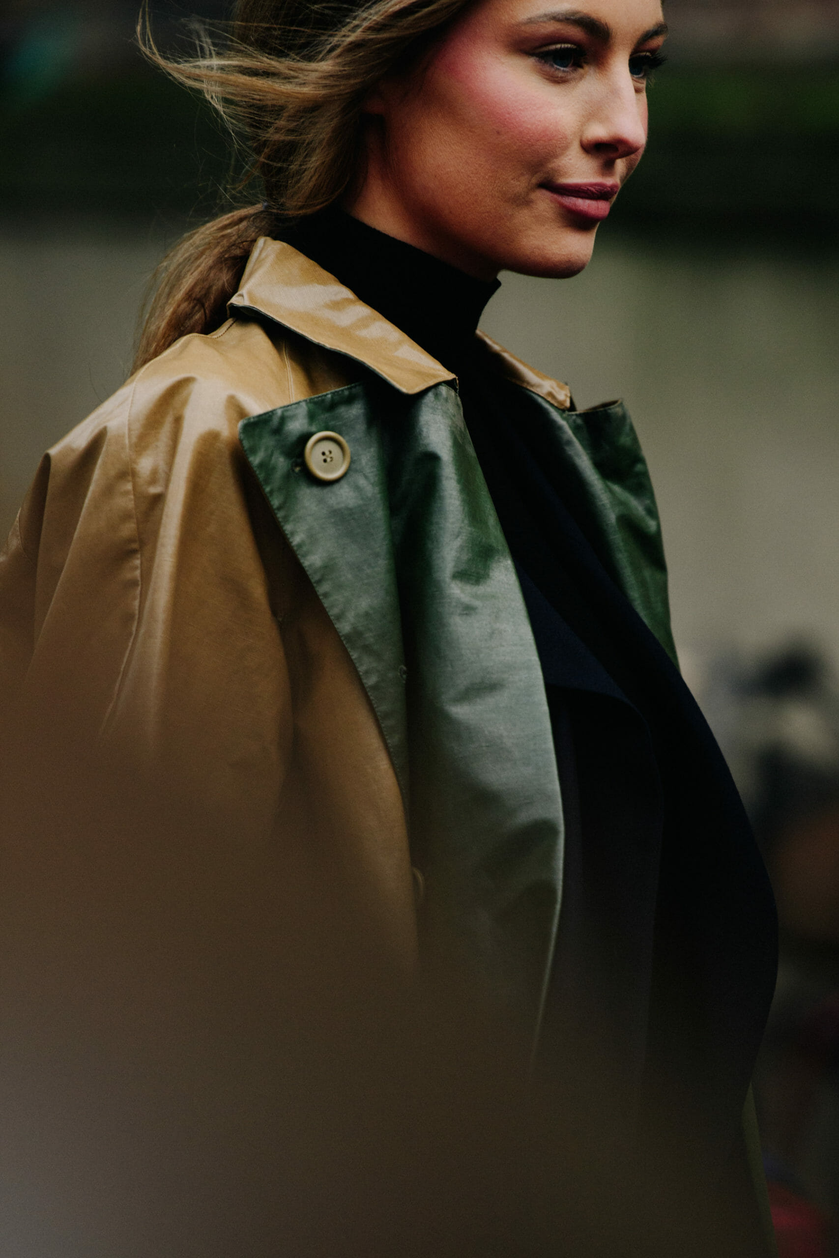 Woman wearing brown coat