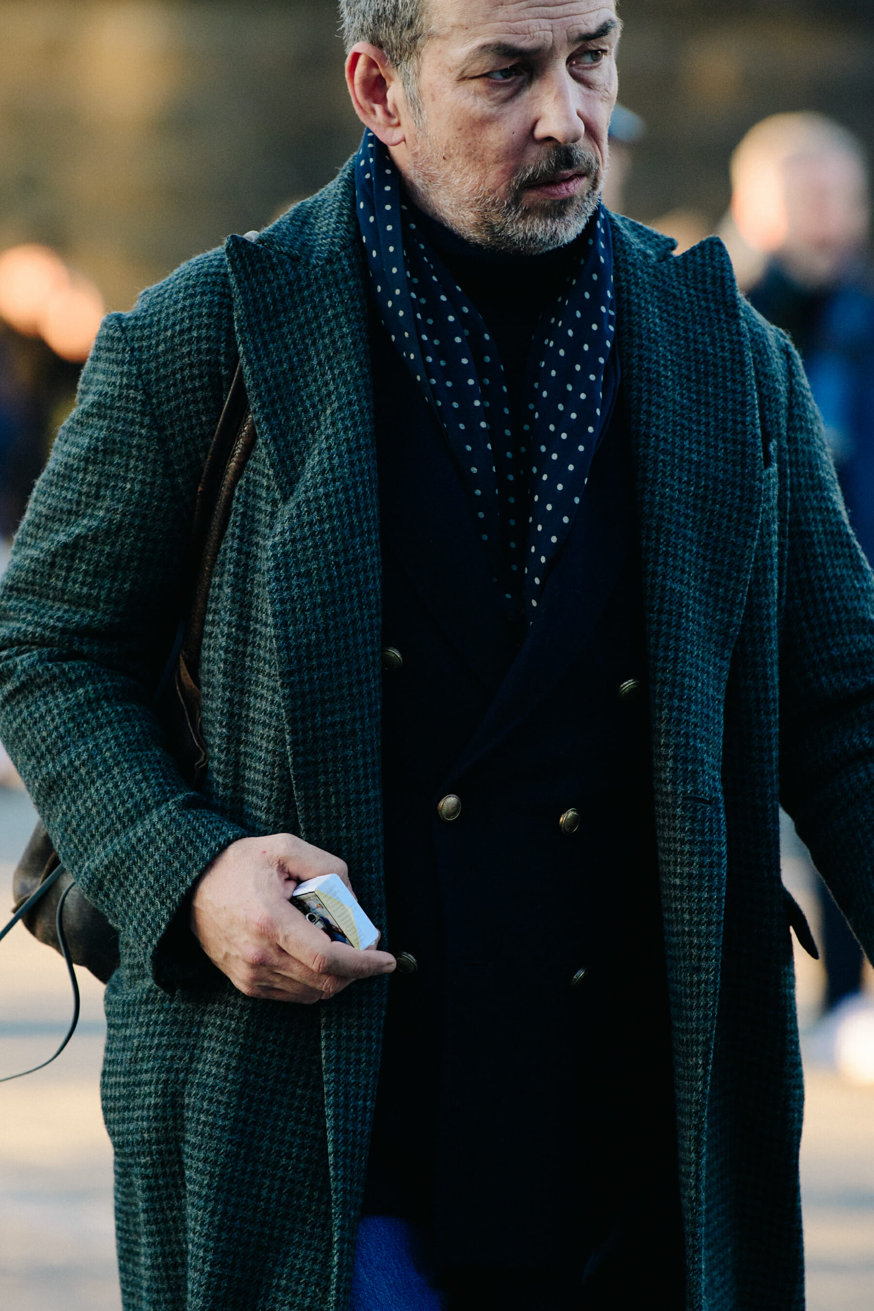 Man wearing grey wool coat