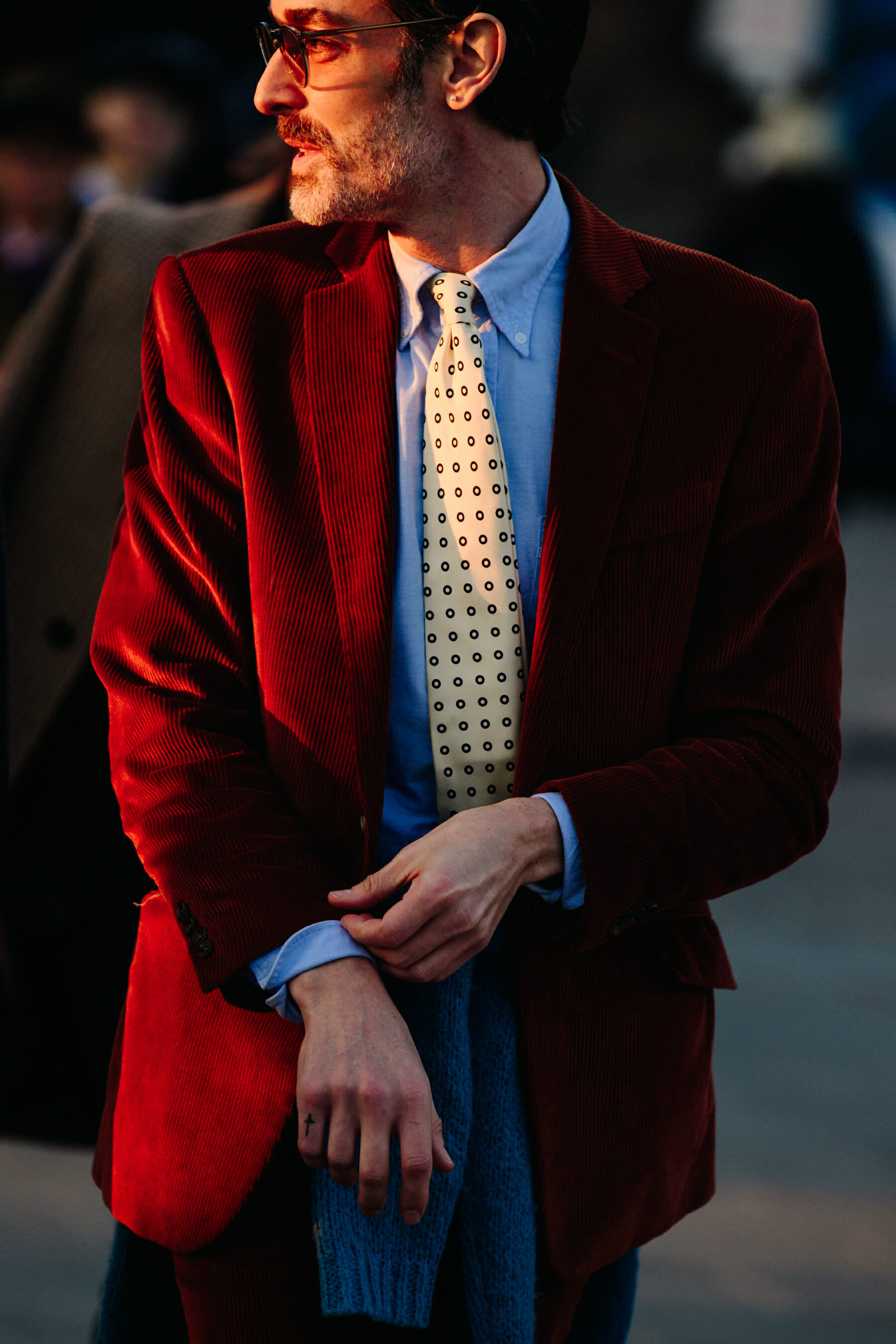 Man wearing red jacket