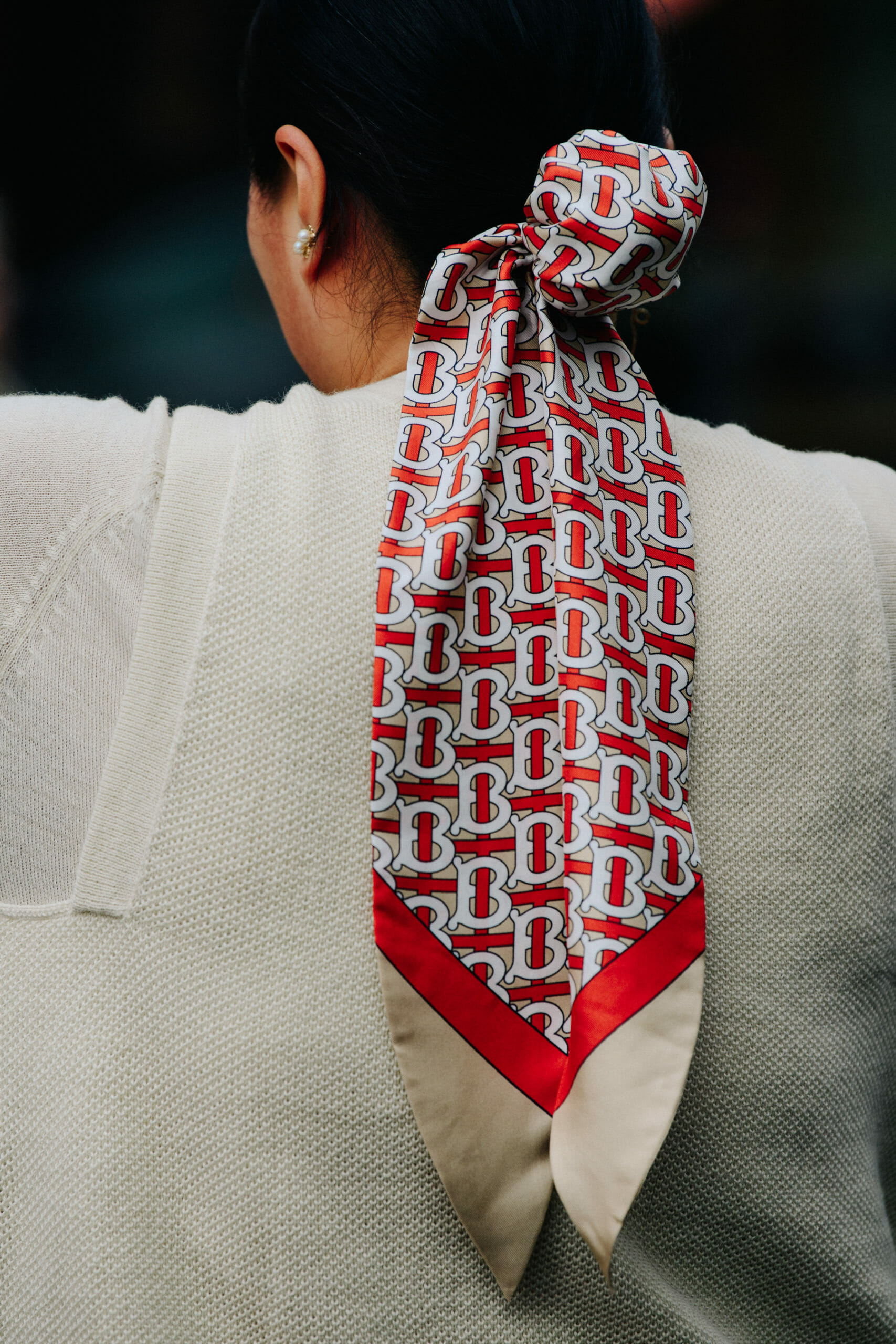 Woman wearing Burberry hairtie