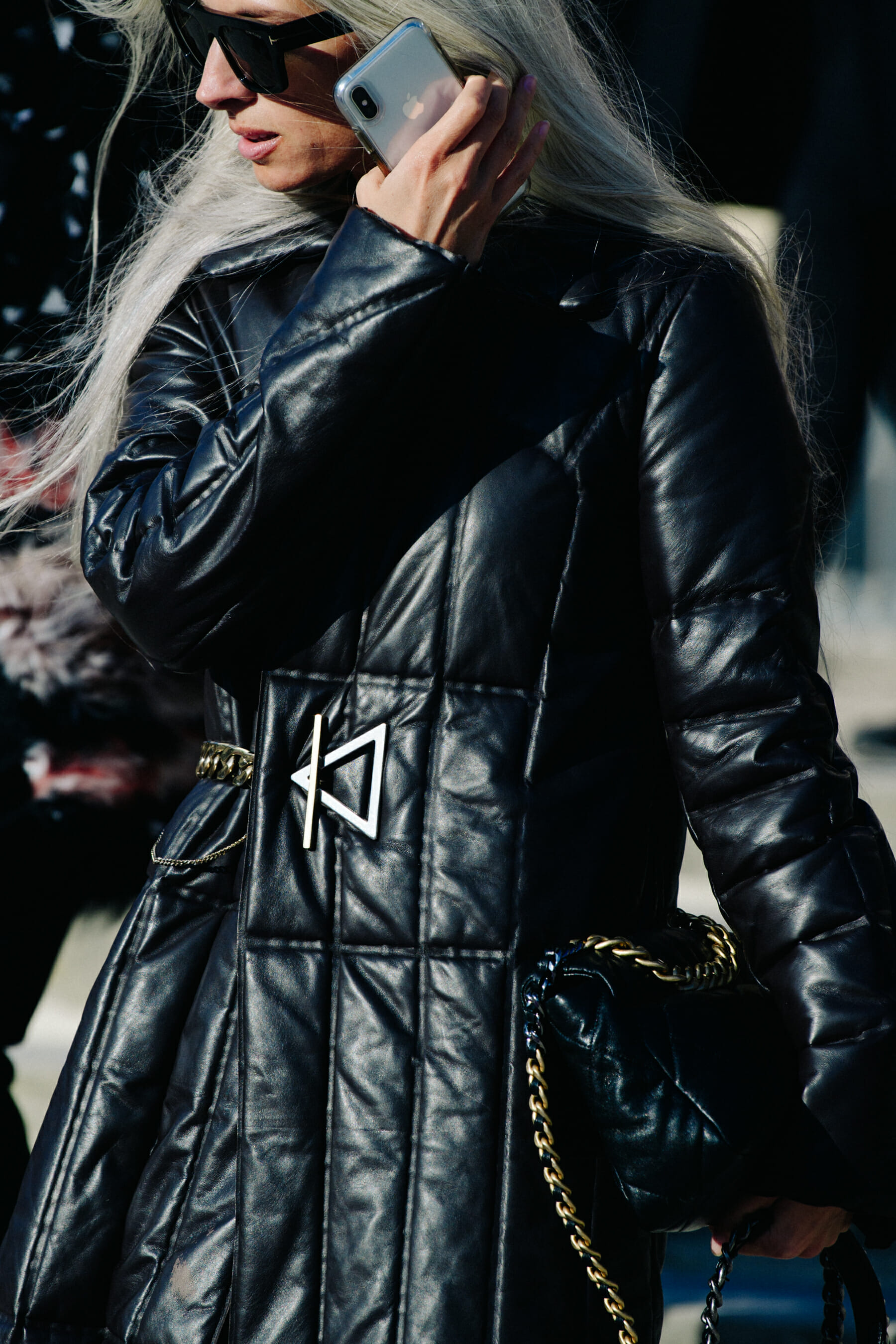 Woman wearing black puffer coat
