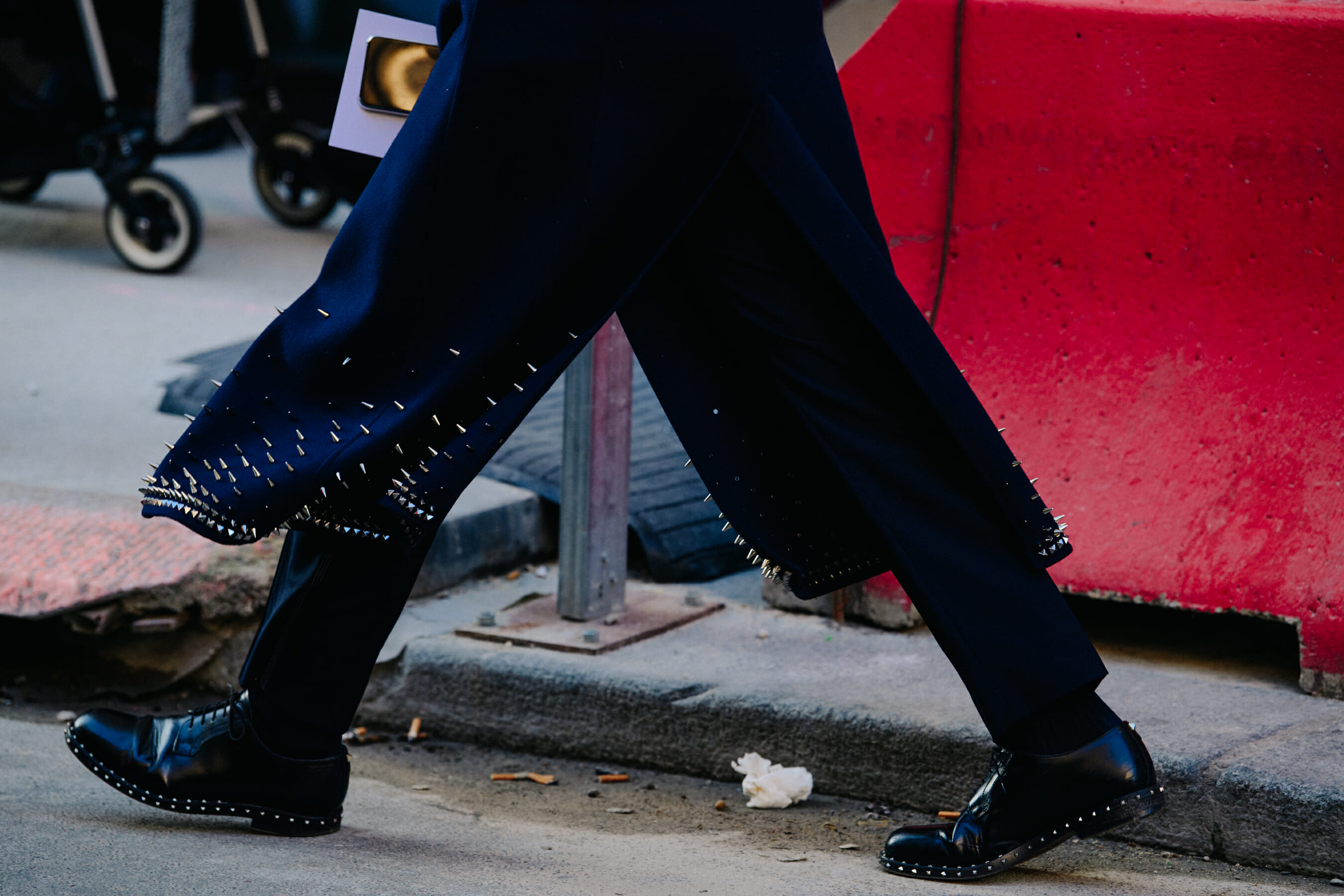 Man wearing spiked shoes