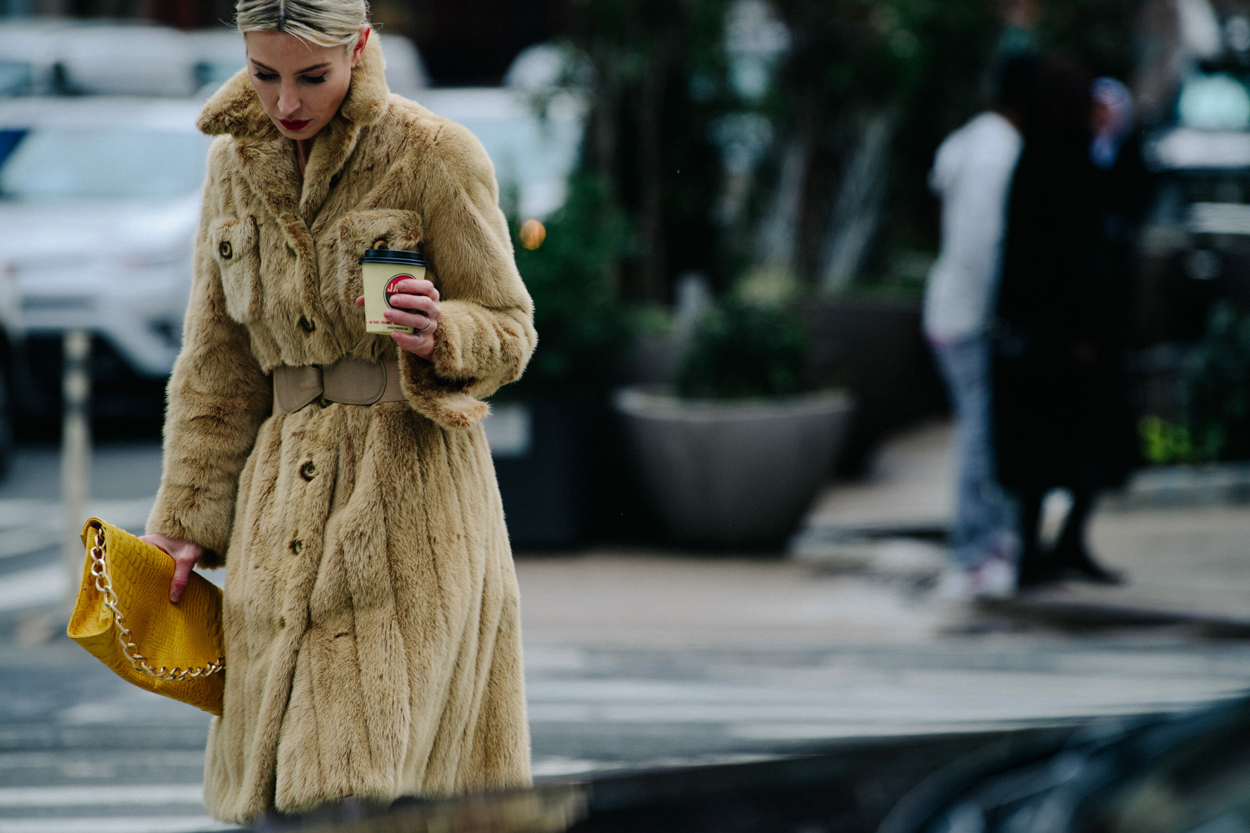Woman wearing fur coat