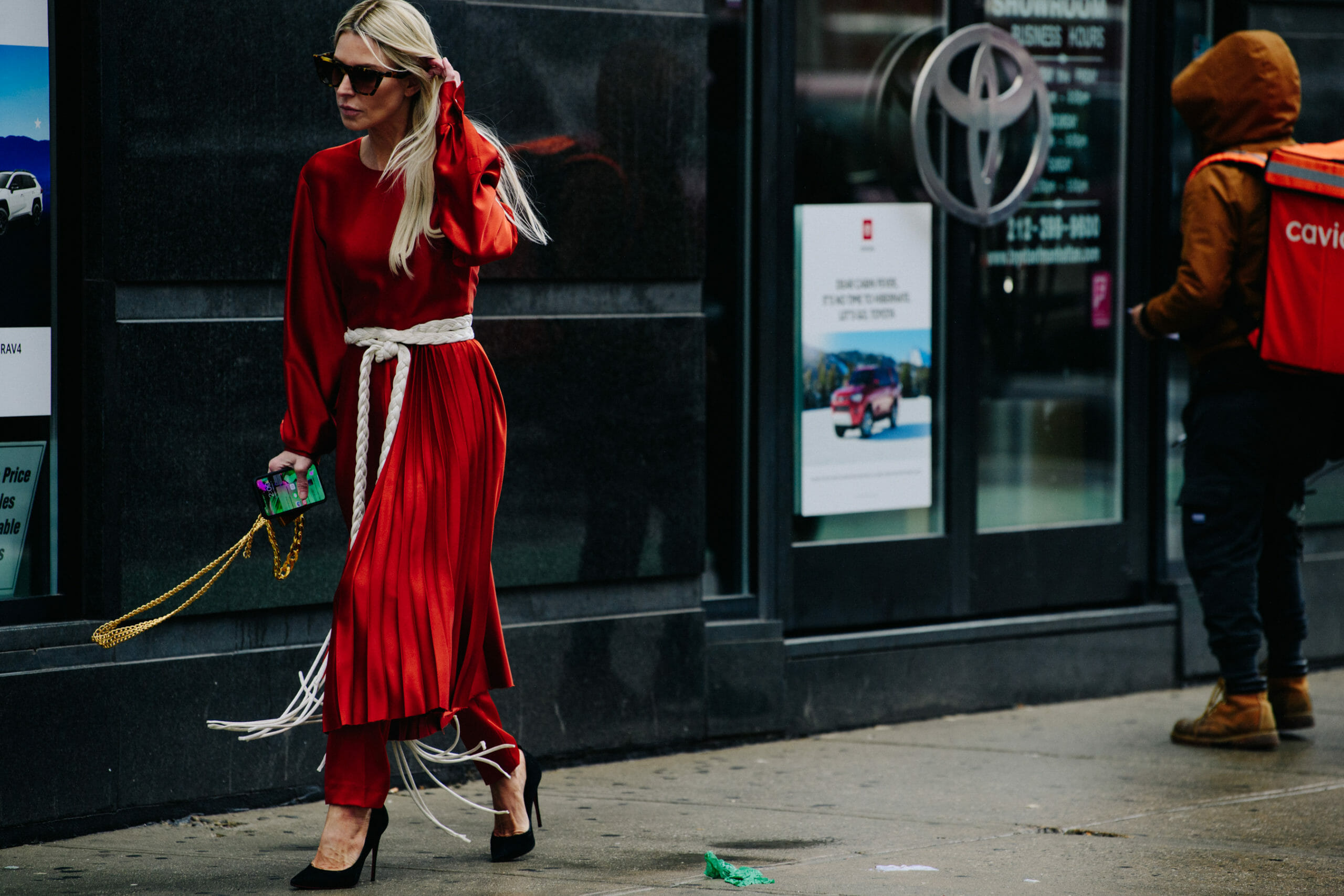 Woman wearing red dress