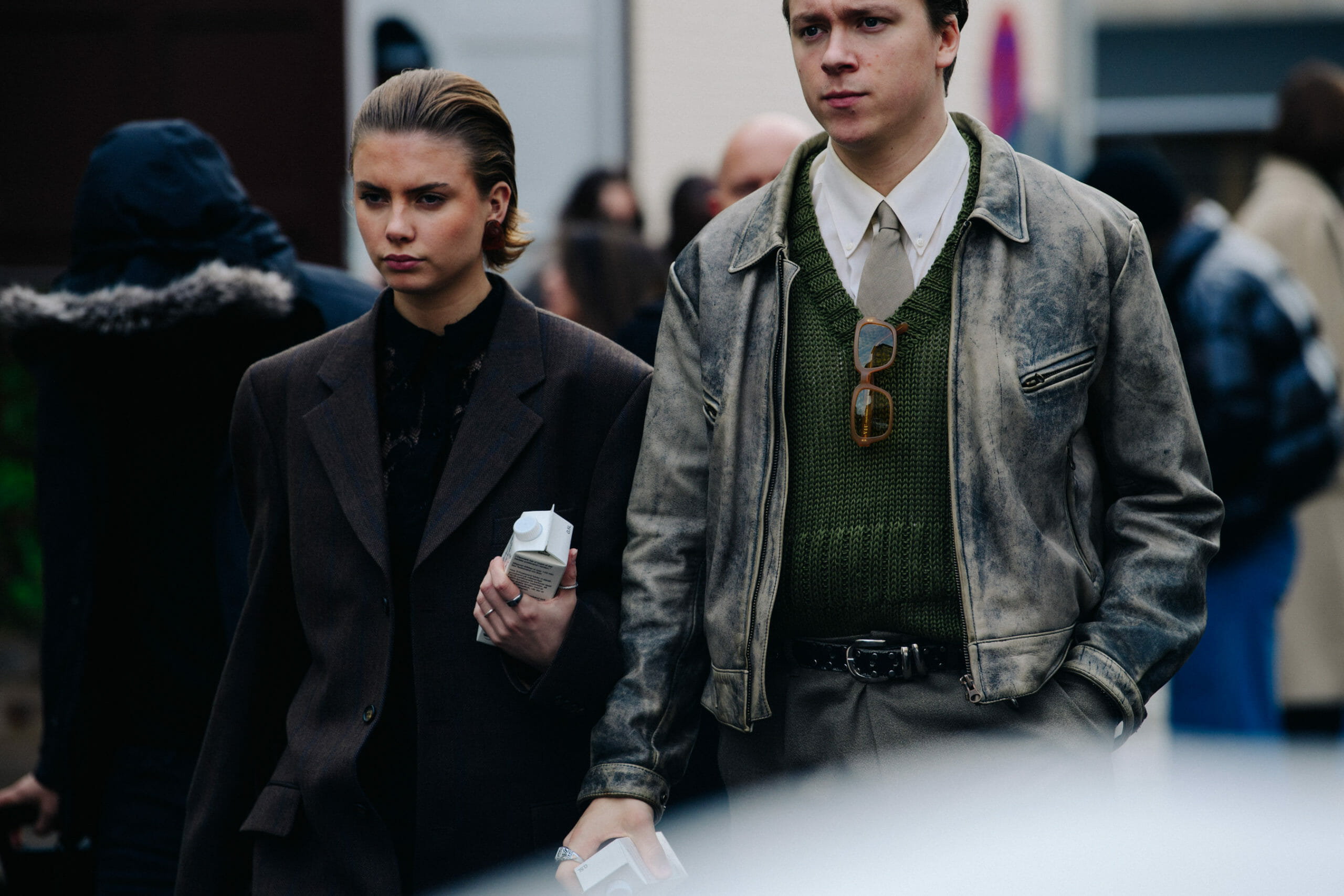 Couple wearing muted colours